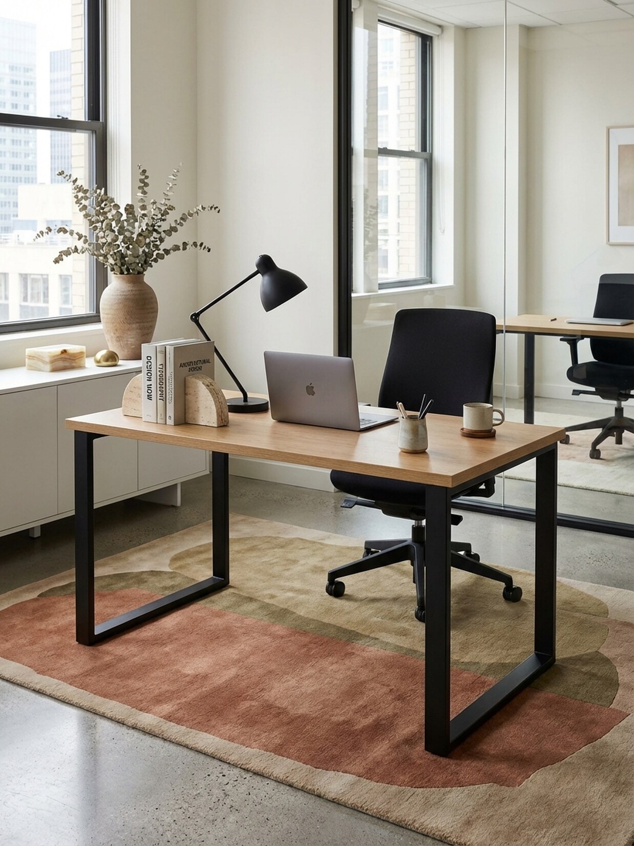 Schreibtisch – Eiche-Dekor/Schwarz, 120x60x76 cm, Metallbeine, Homeoffice
