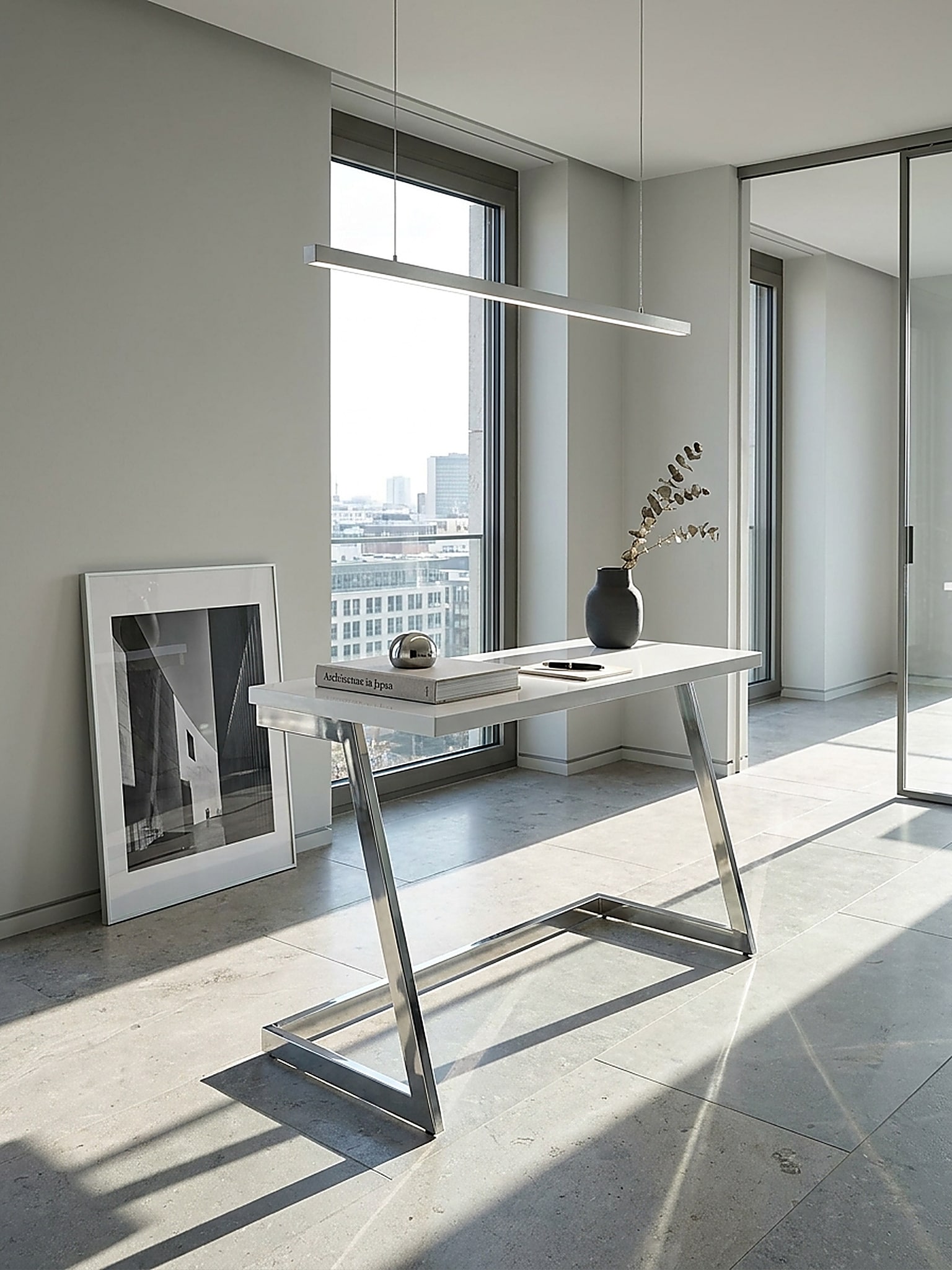 Konsolentisch &ndash; Hochglanz Wei&szlig;/Silber, 120x55x76&nbsp;cm, mit Metallbeinen, modern 