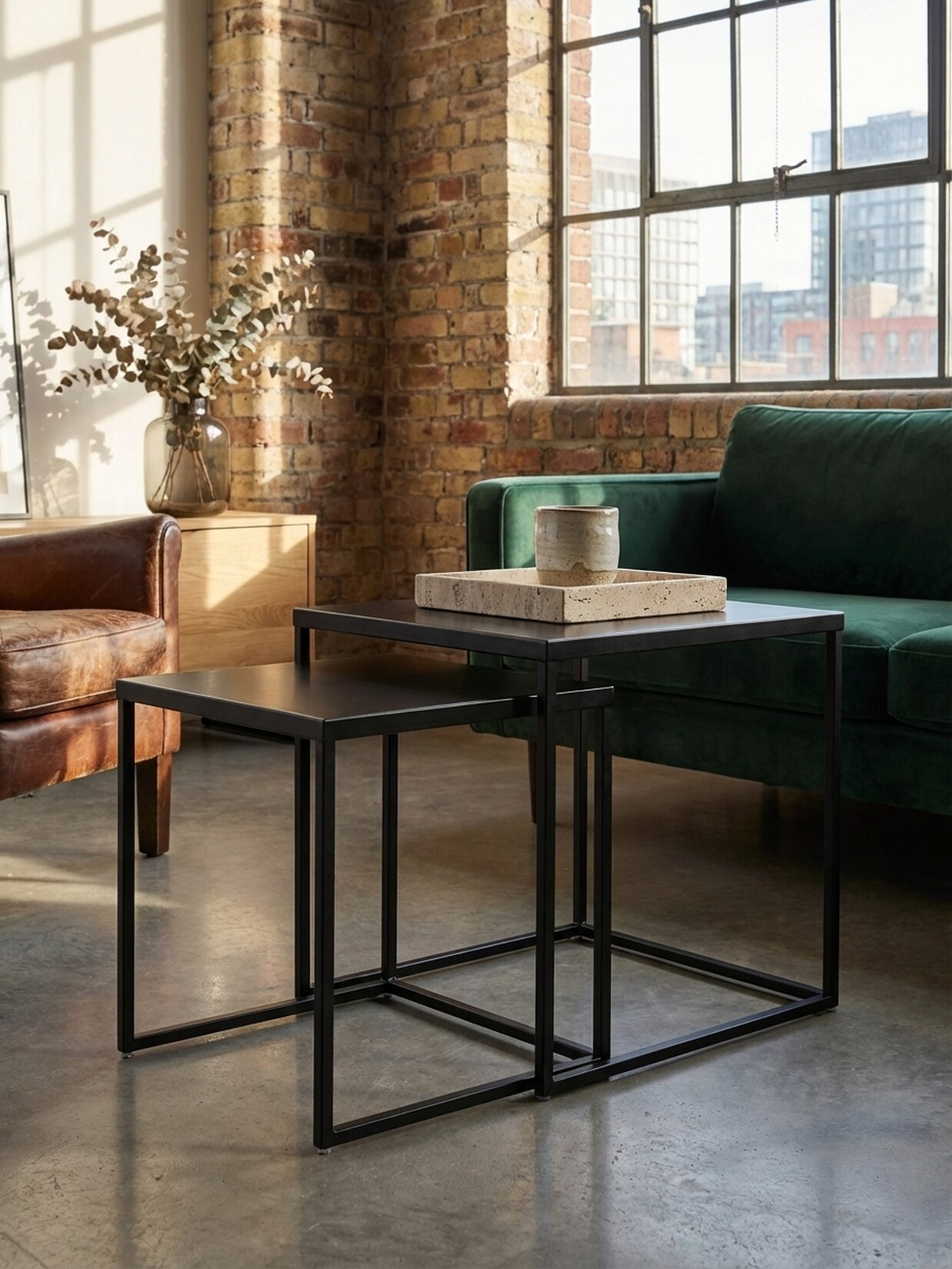 Couchtisch Set – 2-teilig Eckig Metall Schwarz Stahl Industrial
