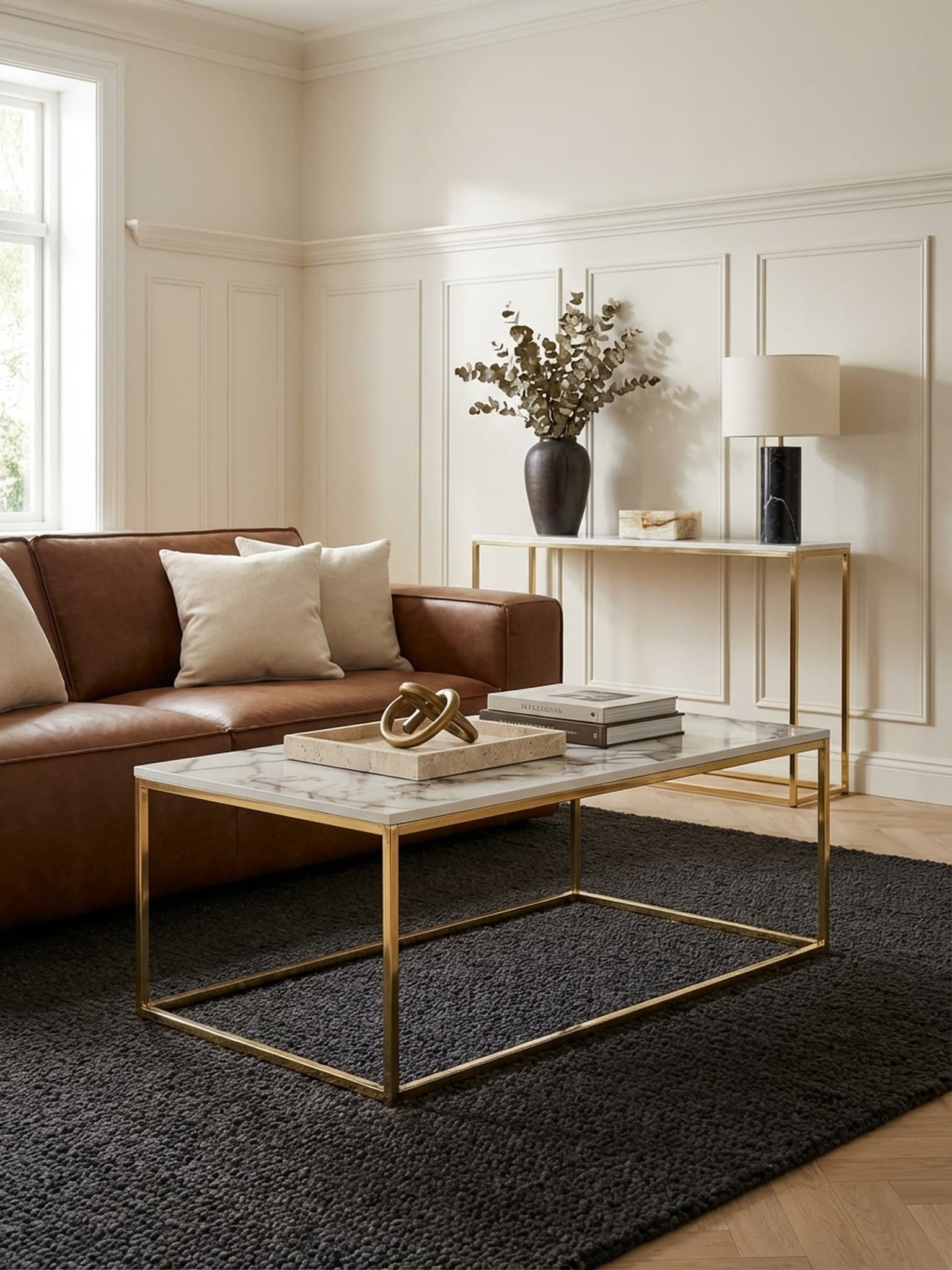 Couchtisch mit Marmor-Optik und Metall-Gestell, Eckig, Wei&szlig; 100x60x40 cm 
