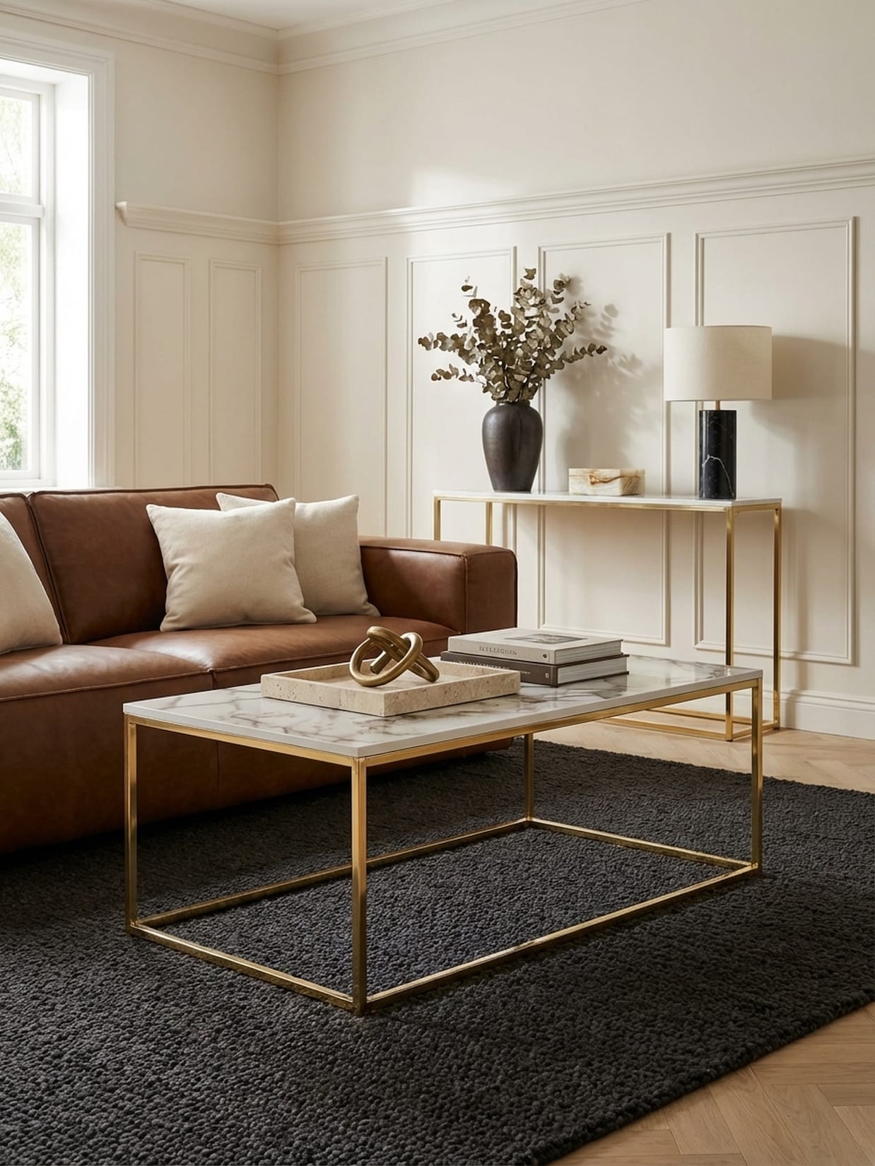 Couchtisch mit Marmor-Optik und Metall-Gestell, Eckig, Weiß 100x60x40 cm