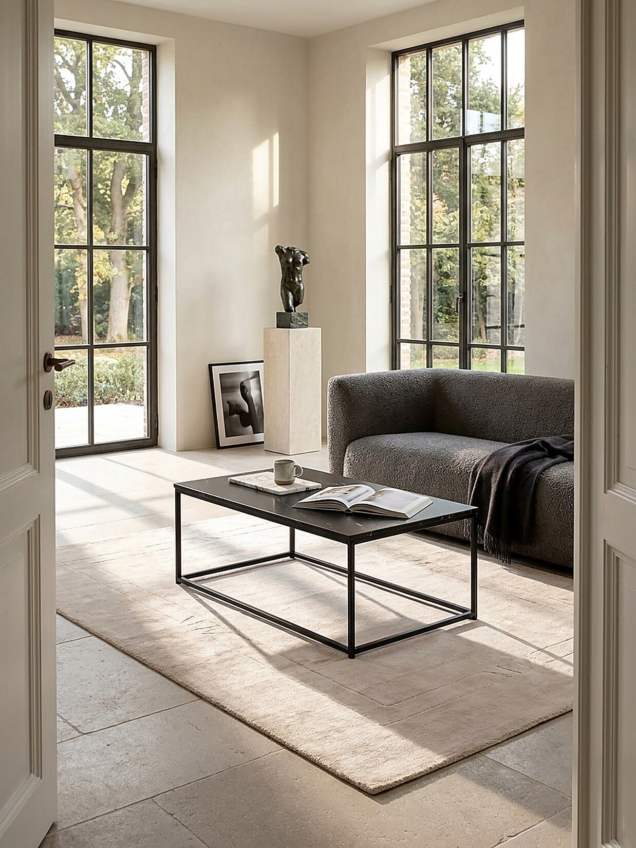 Couchtisch mit Marmor-Optik und Metall-Gestell, Eckig, Schwarz 100x60x40 cm