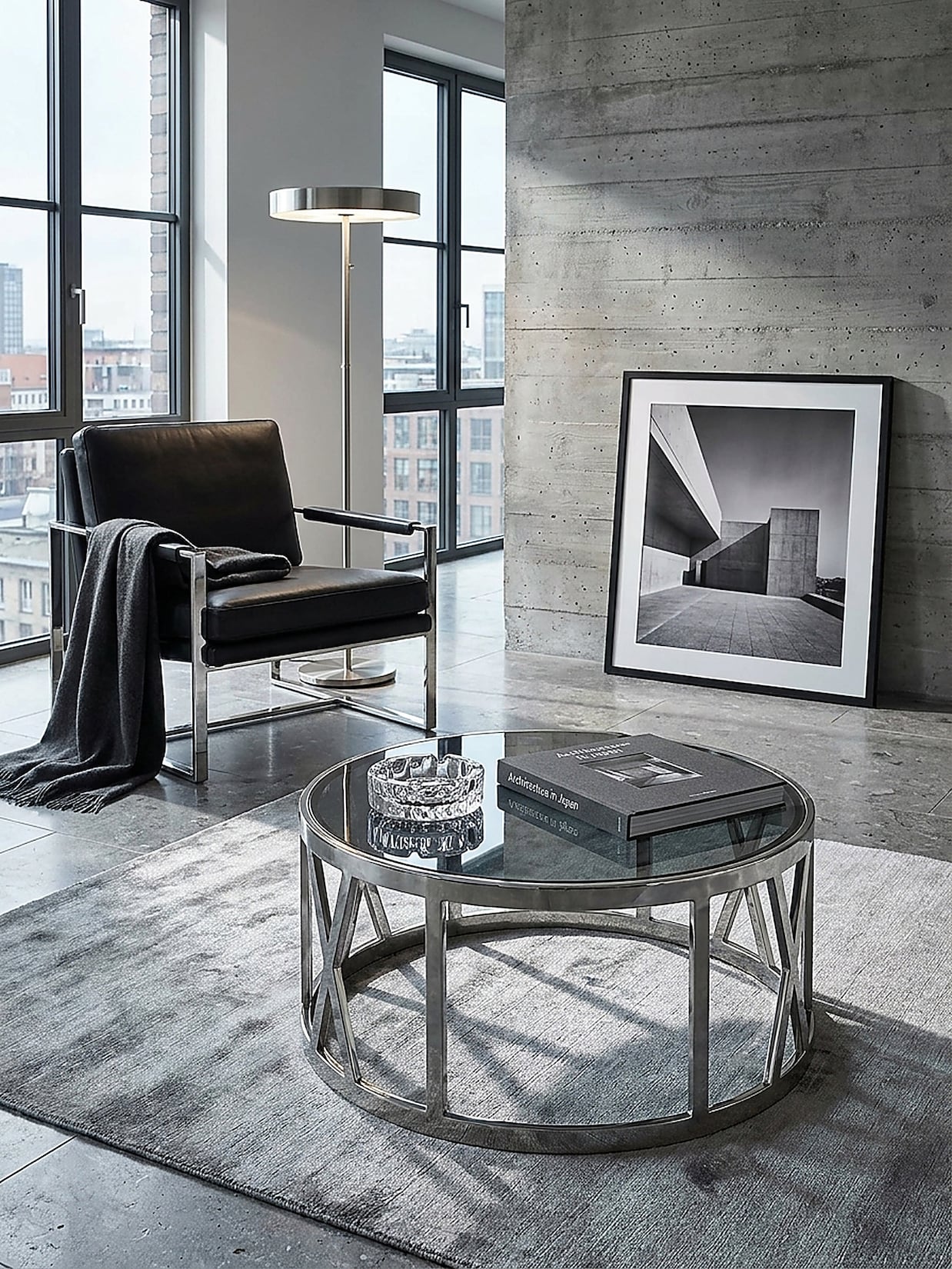 Couchtisch Glas Metall, Silber, Modernes Design, 60x60x30 cm