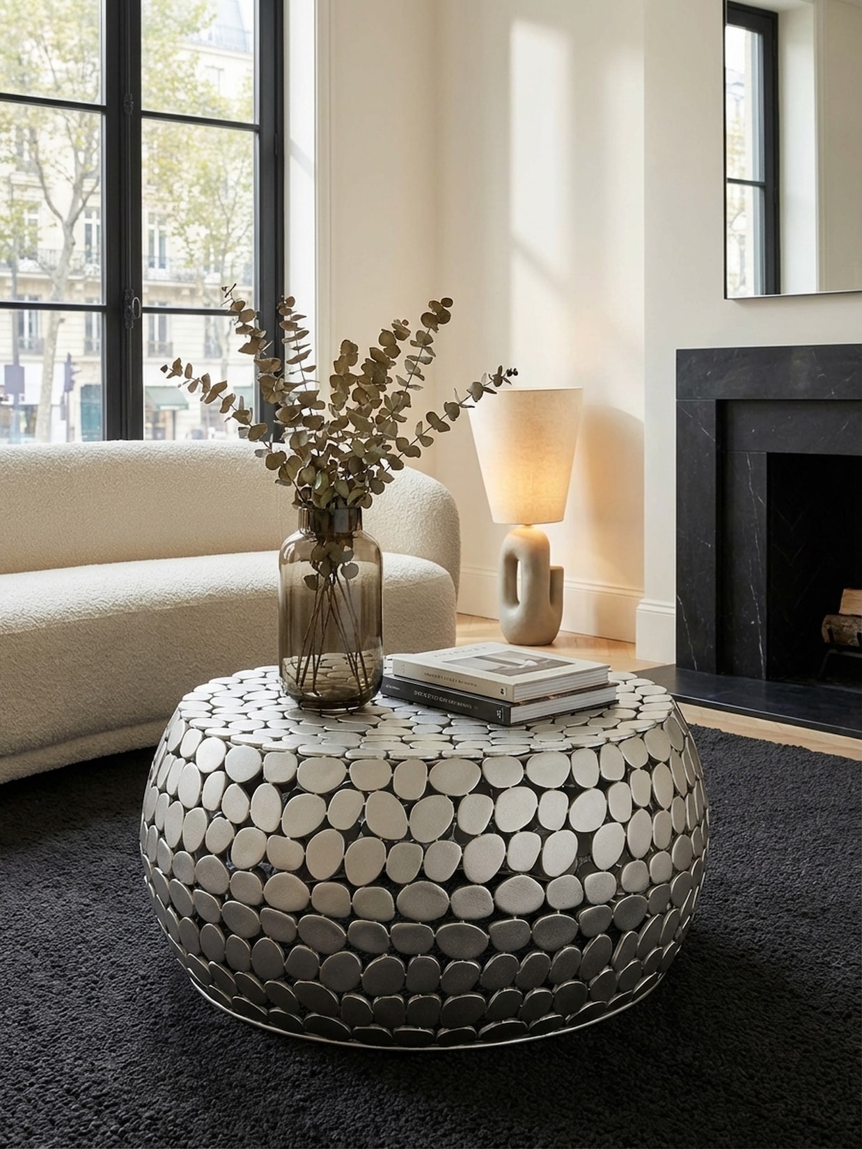 Couchtisch Rund 66x66x32 cm in Silber aus Metall im Modernen Design