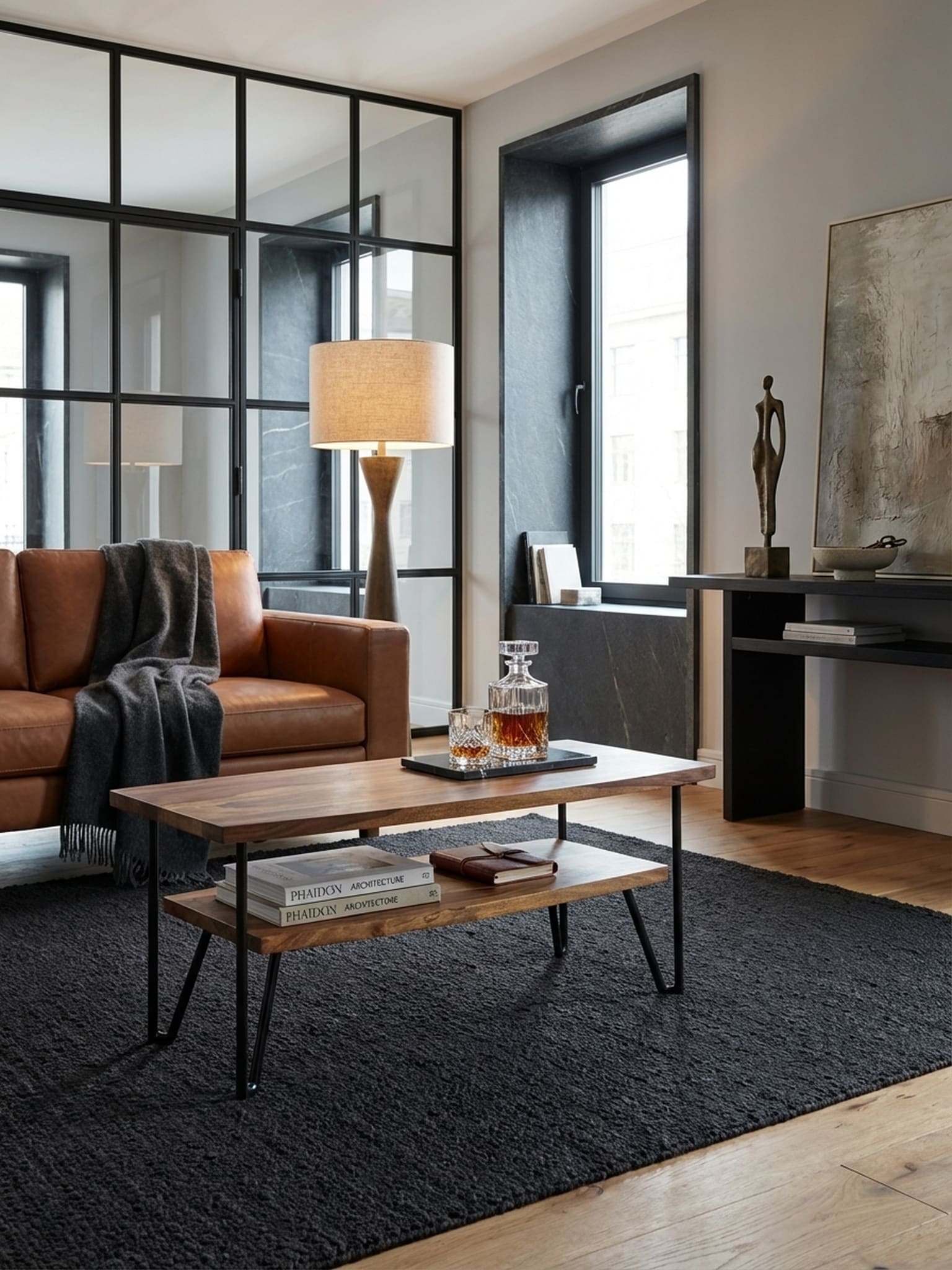Couchtisch in Massivholz mit Metall, 90x50x40 cm, Rechteckig, Stauraum, Industrial Design 
