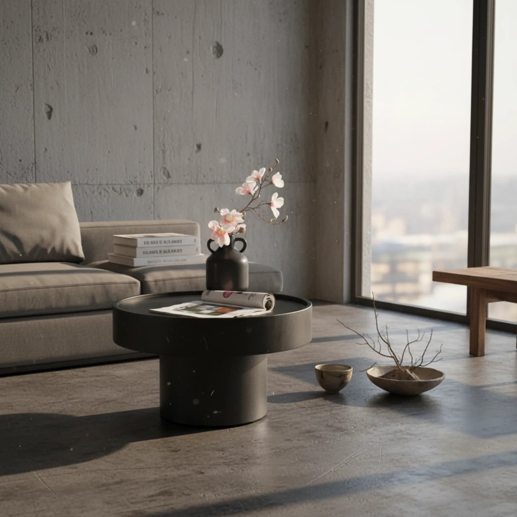 Couchtisch in Pilz-Form, Schwarz, Metall, 60x60x36cm