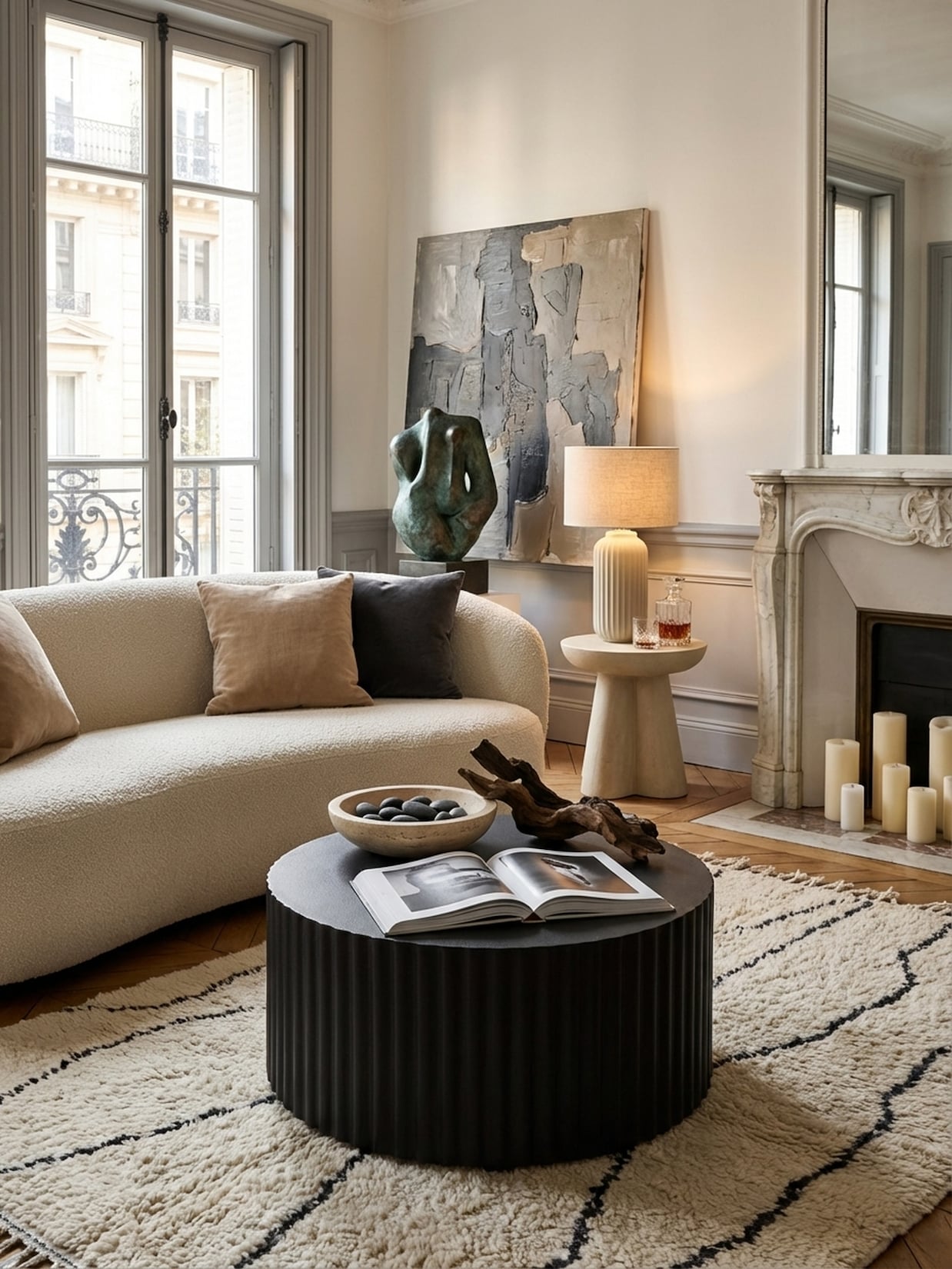 Couchtisch in Schwarz aus Metall mit Wellen-Muster, 67x67x31 cm
