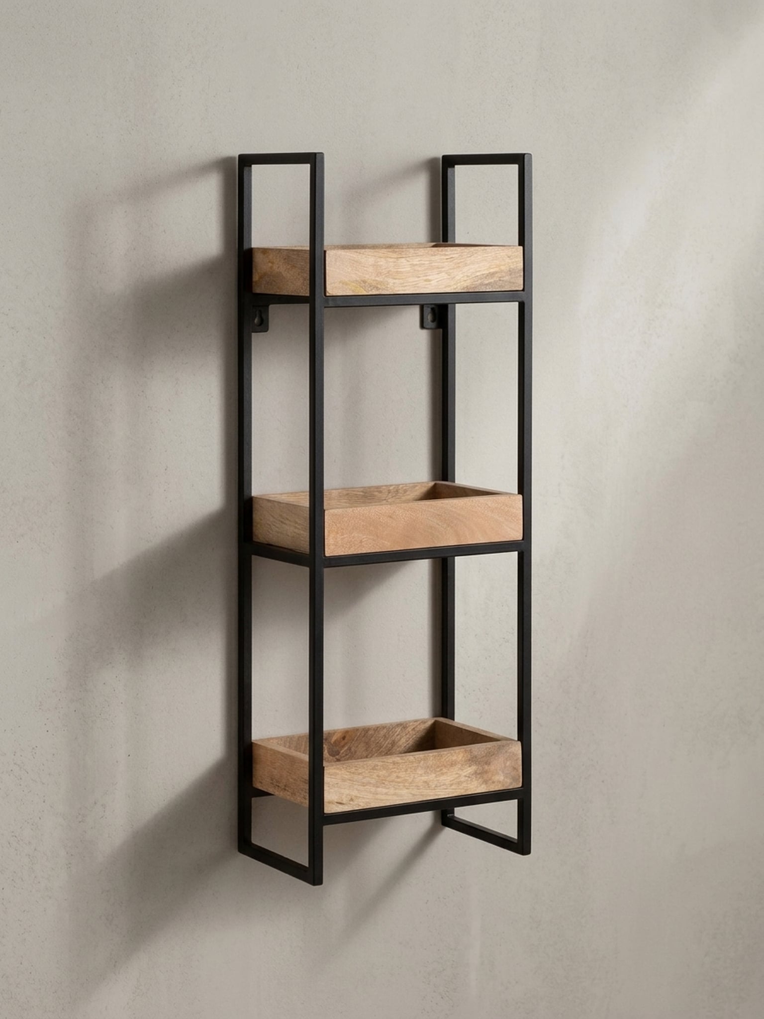 Wandregal Mango Massivholz Metall Industrial Stil 27x77x18 cm Rechteckig mit 3 Ablagen 