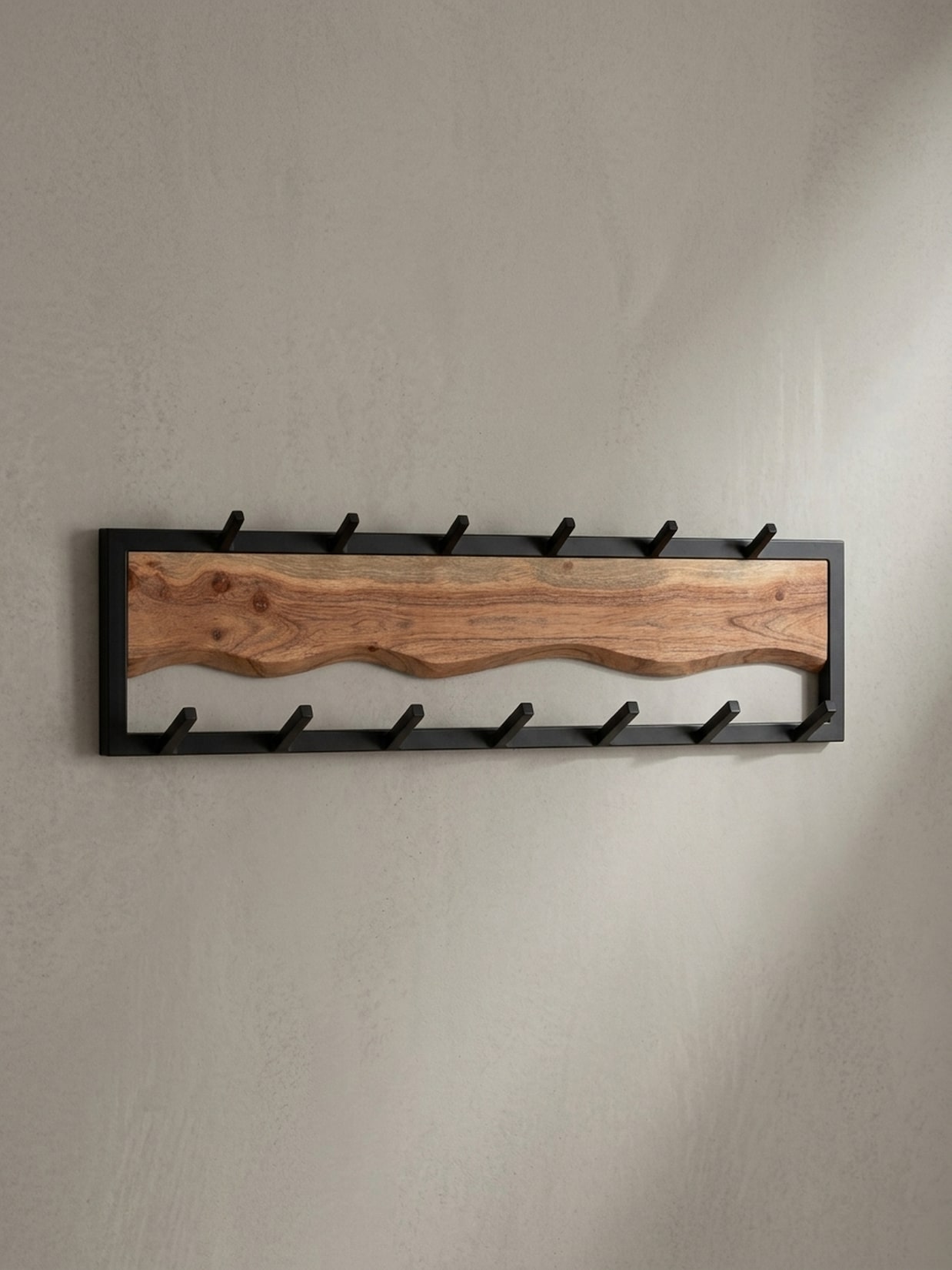 Wandgarderobe Akazie Massivholz Metall Modern 80x20x8 cm mit Wellenmuster