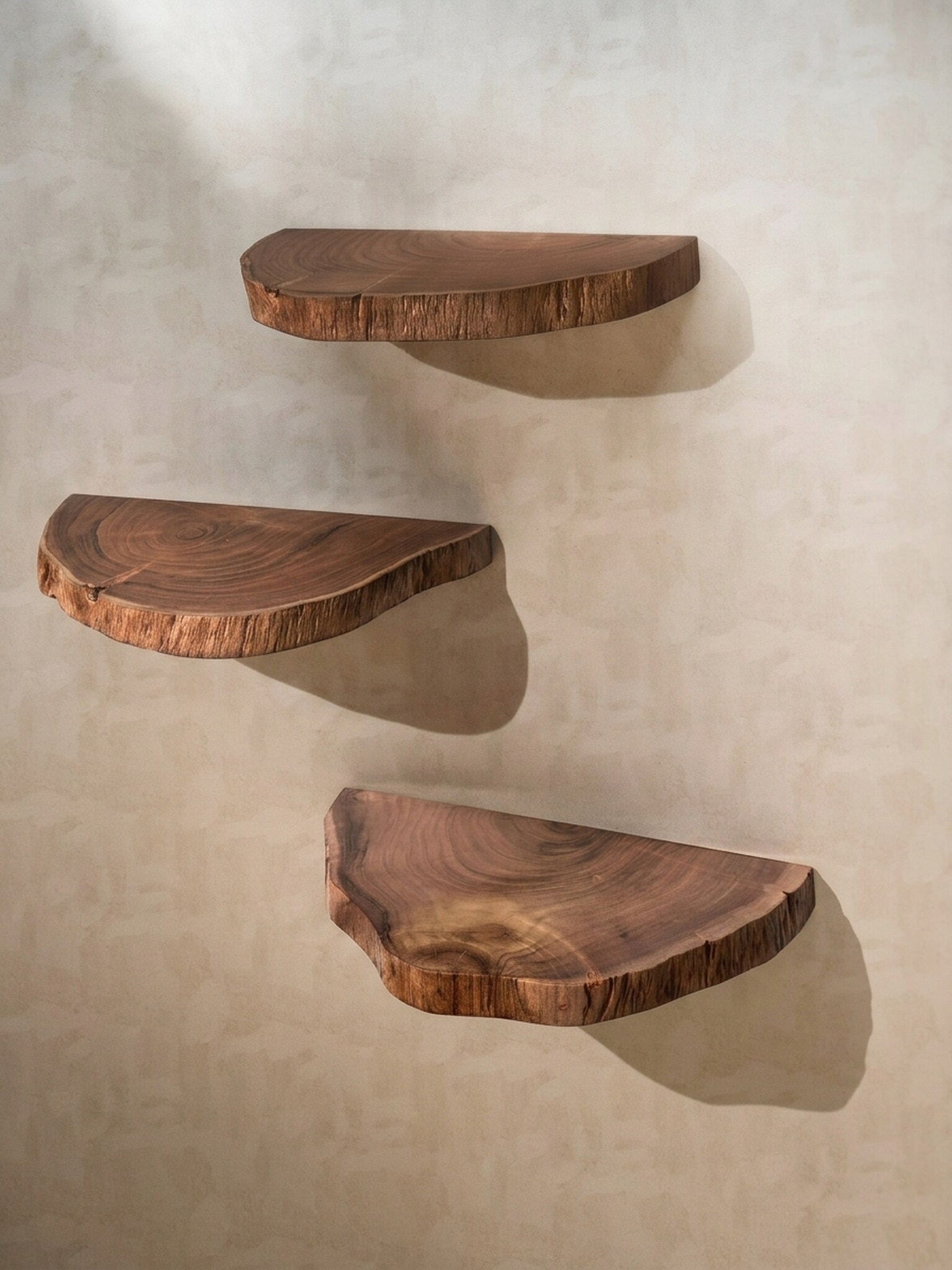 Wandregal Akazie Massivholz Modern Stil 3er Set Baumscheibe mit Baumkante 