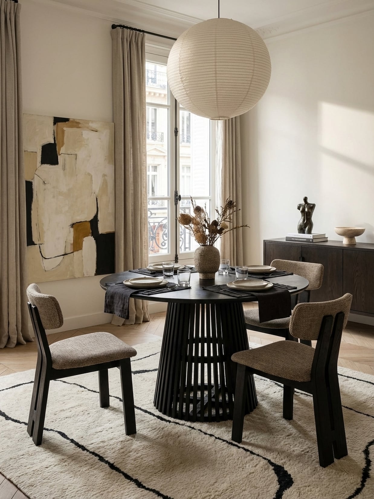 Esszimmertisch – Rund Mango Massivholz 120x120x77 cm Schwarz Gittergestell