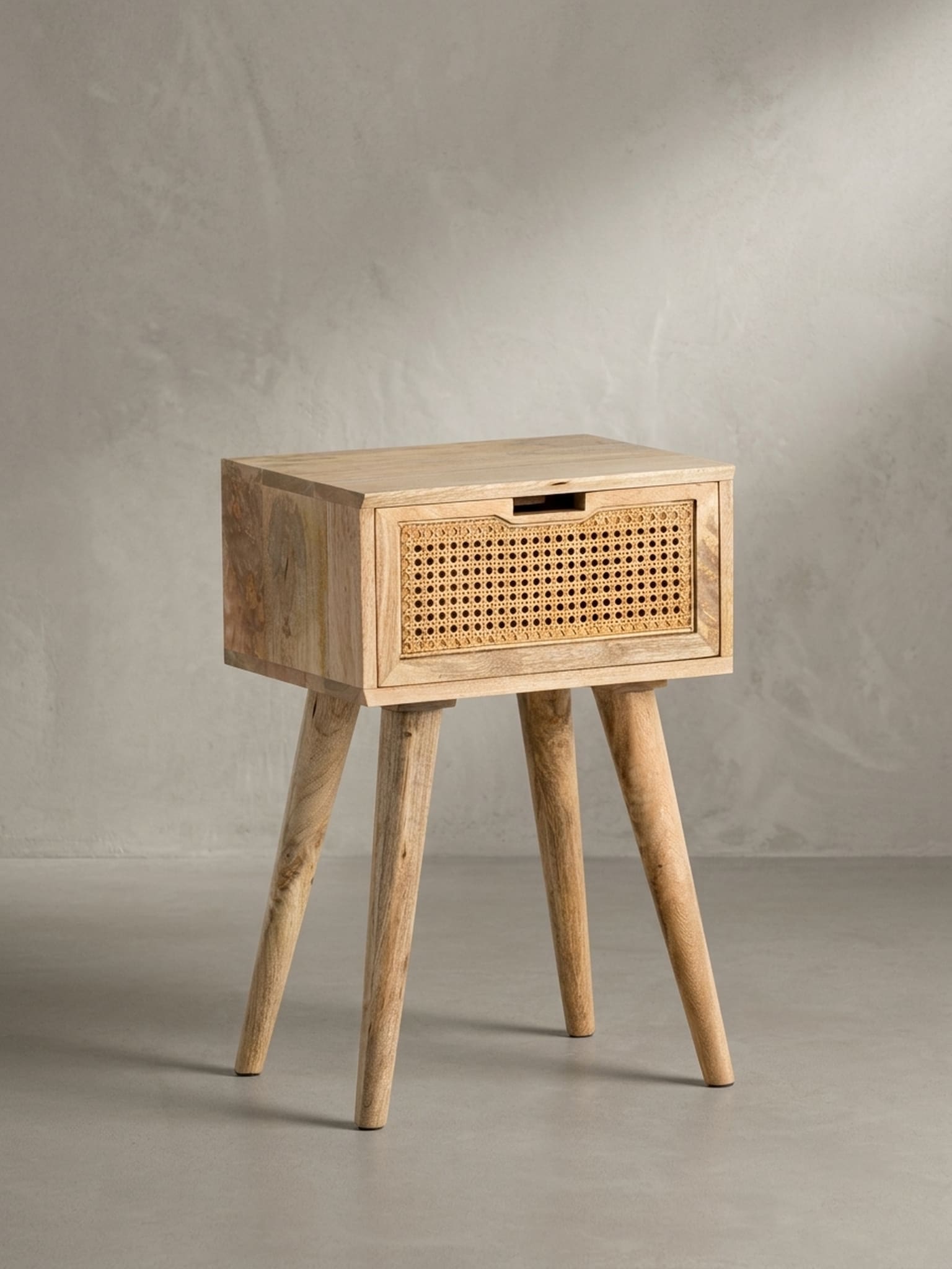 Nachttisch &ndash; Mango Massivholz/Rattan, 40x60x30 cm, Braun, 1 Schublade, Wiener Geflecht 