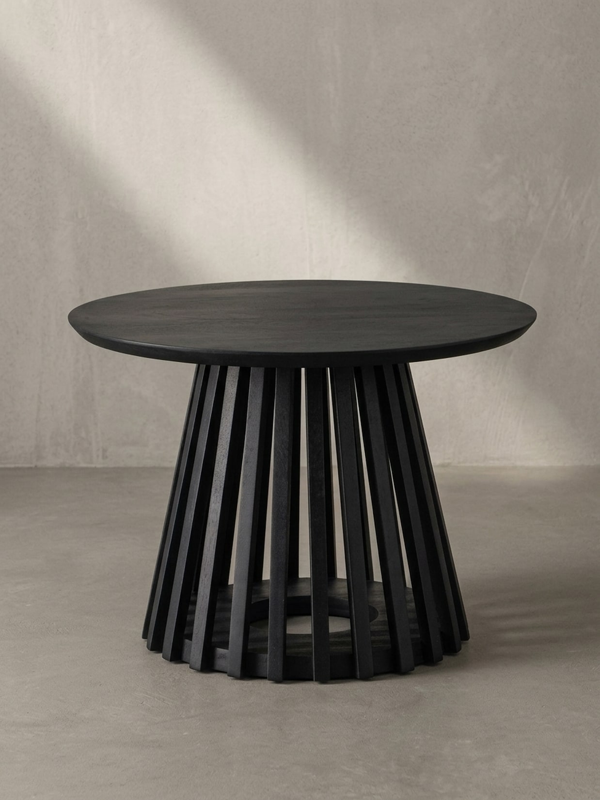 Couchtisch Schwarz Massivholz Mango Rund 60x60x41 cm mit Gittergestell Modern