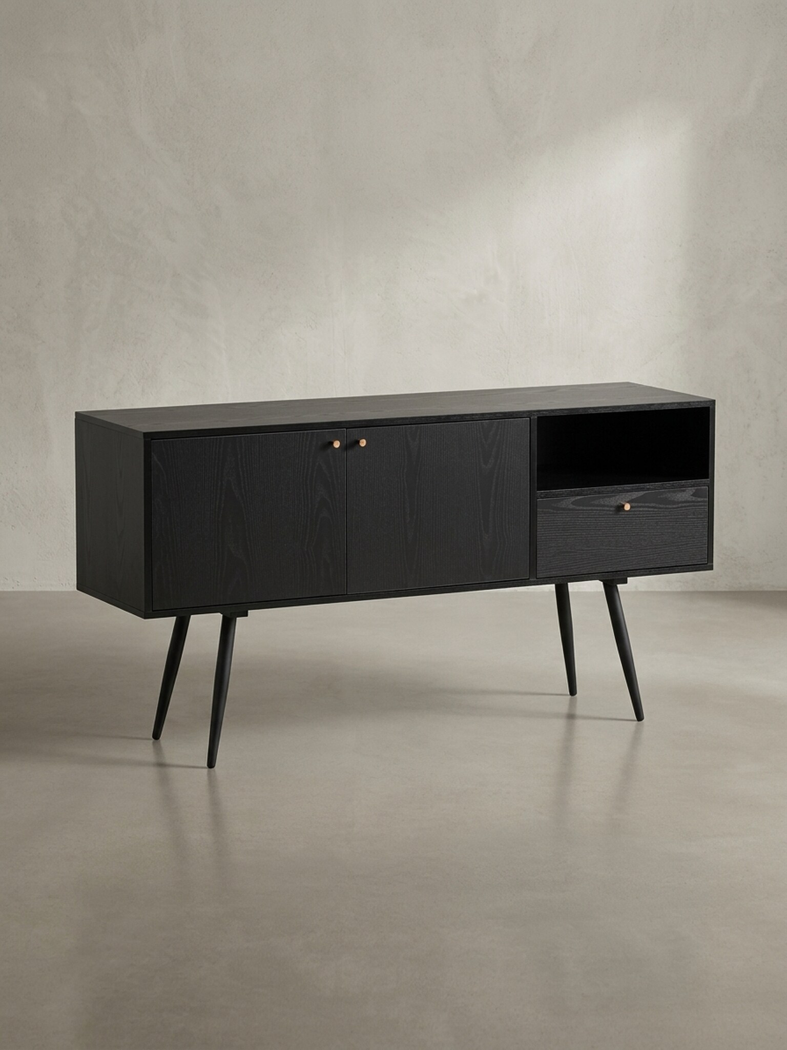Sideboard &ndash; Schwarz/Eiche-Dekor, 140x75x40&nbsp;cm, mit 2 T&uuml;ren, Schublade, offenes Fach 