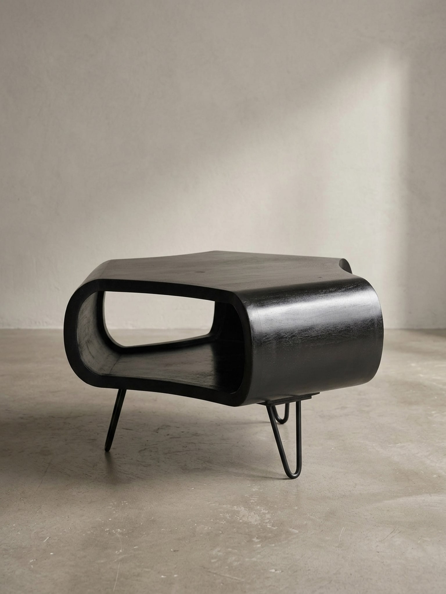 Couchtisch Schwarz Massivholz Mango mit Stauraum 60x60x35 cm Haarnadelbeine 