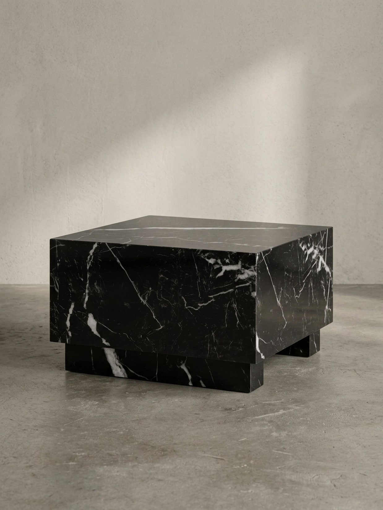 Couchtisch MONOBLOC in Hochglanz mit Marmor Optik, Quadratisch, Würfel-Form, Schwarz 60x60x35 cm