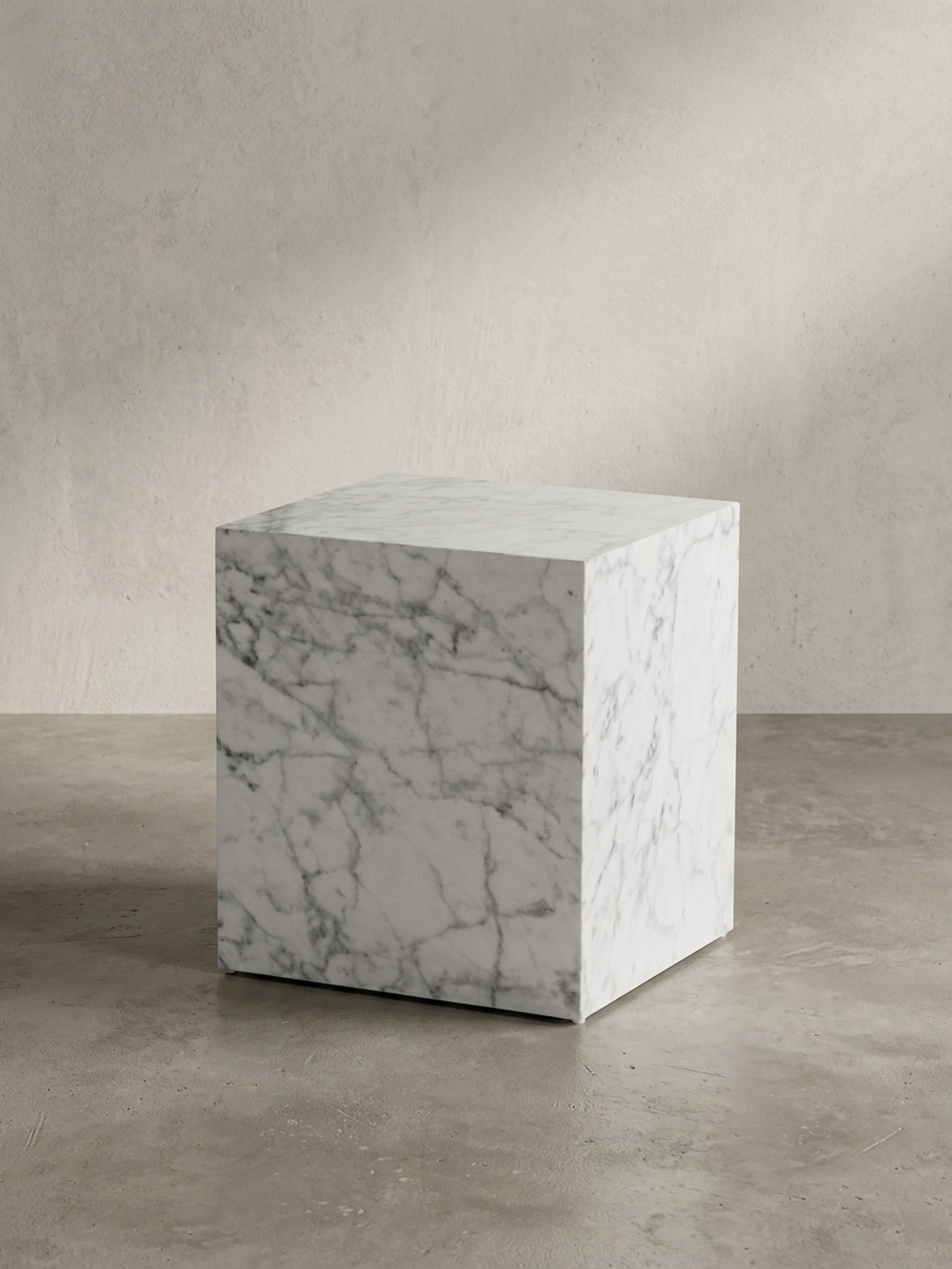 Couchtisch MONOBLOC in Hochglanz mit Marmor-Optik, W&uuml;rfelform, Wei&szlig; 40x40x45 cm 