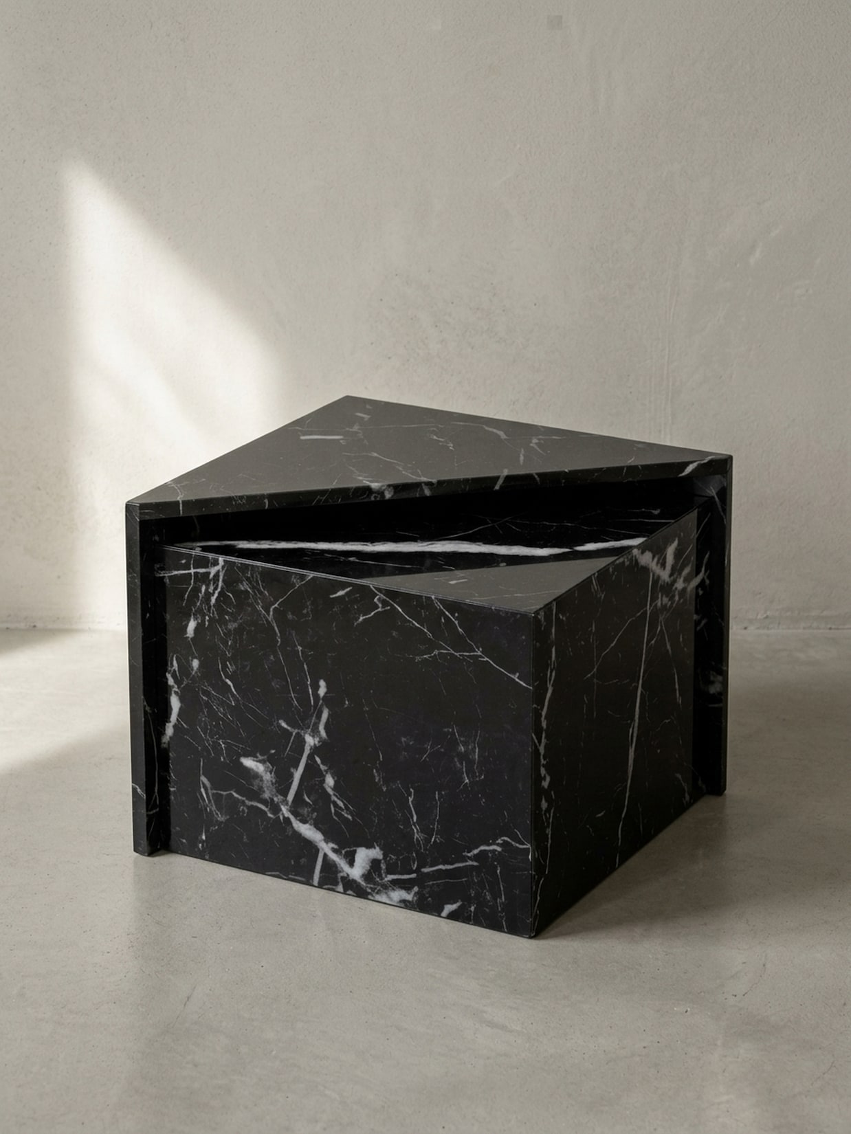 Couchtisch 2er Set Hochglanz Marmoroptik Verschachtelbar MONOBLOC, Schwarz 50x50x42 cm