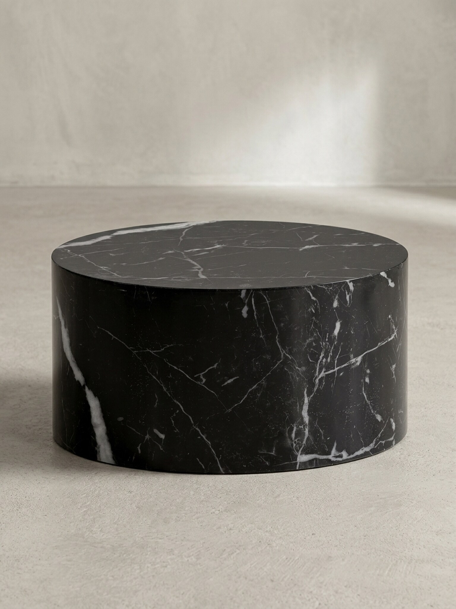 Couchtisch mit Hochglanz-Oberfl&auml;che, Marmor-Optik, Design rund, Schwarz 60x60x30 cm 