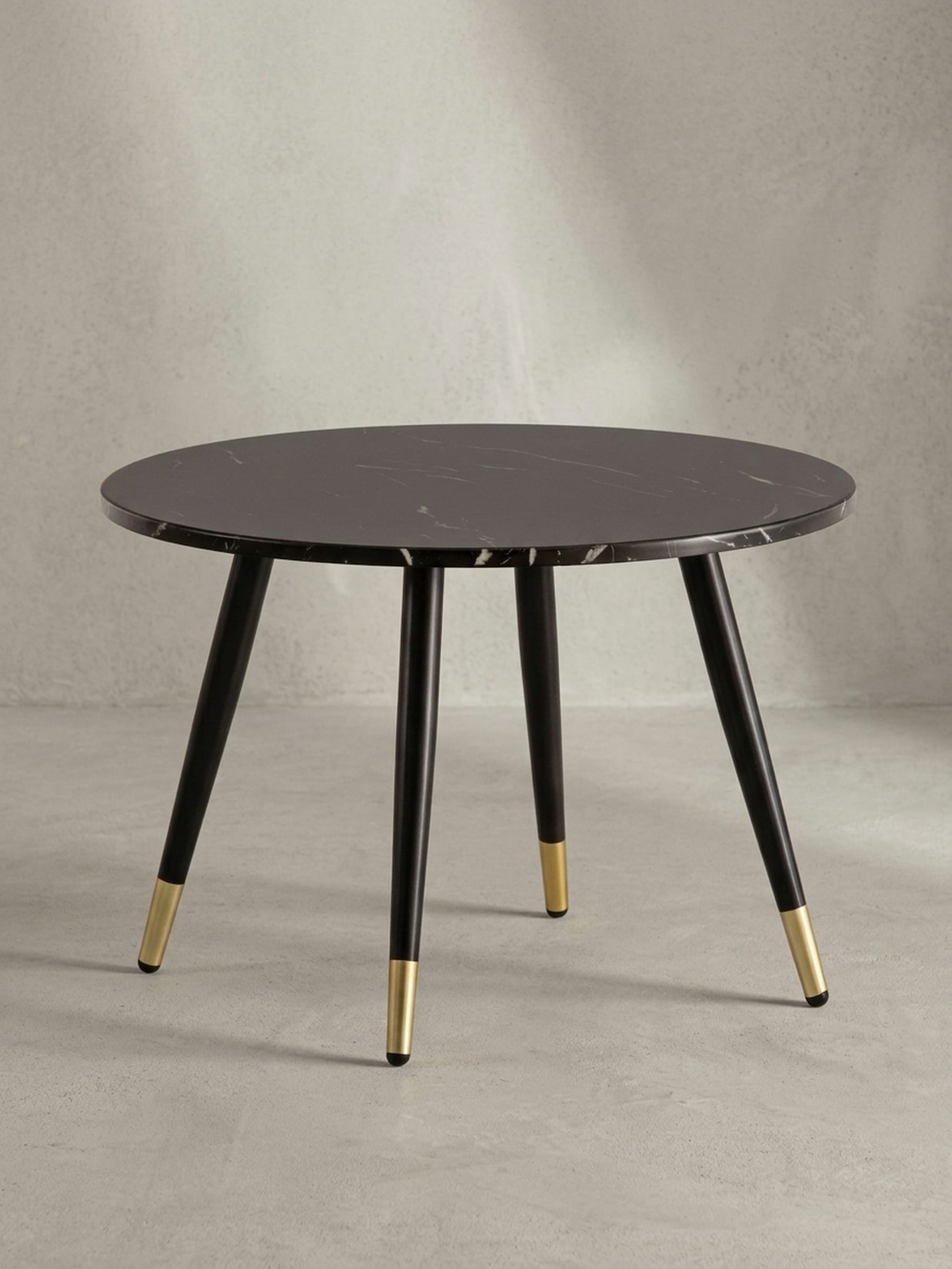 Couchtisch mit Marmor Optik, Modernes Design, Metall-Gestell, Runde Form, Schwarz 60x60x41 cm