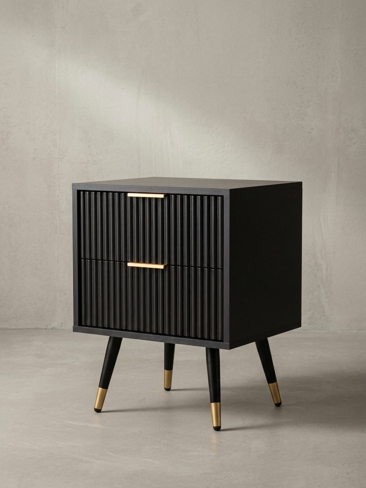 Nachttisch &ndash; Schwarz/Eiche-Dekor, 43,5x39x56 cm, mit Schubladen, modern 