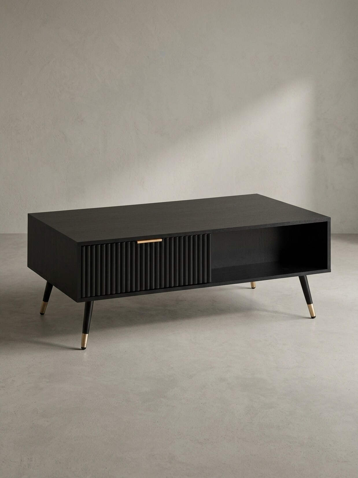 Couchtisch Schwarz Eiche-Dekor mit Stauraum 110x60x43 cm Metallbeine