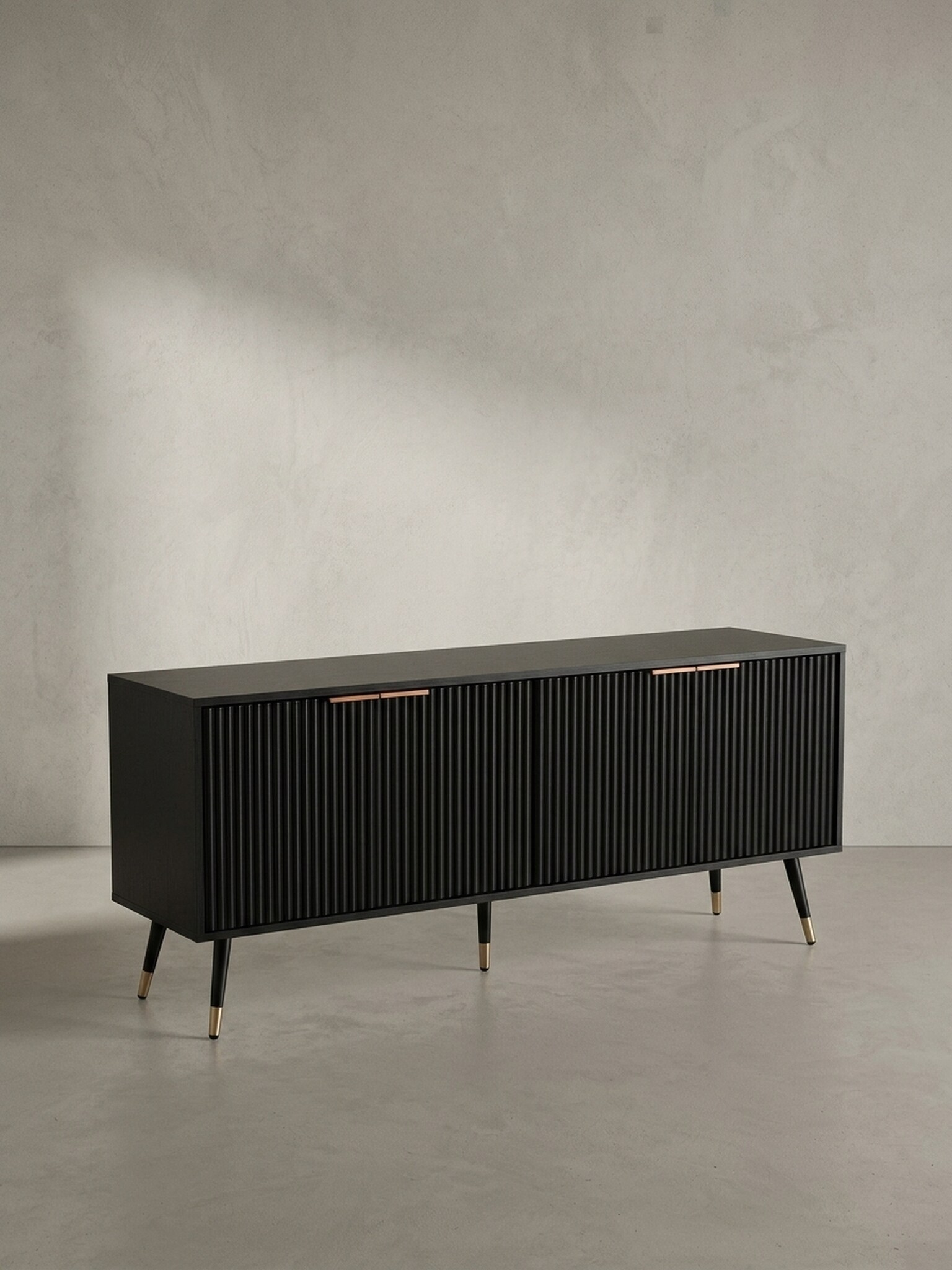 Lowboard Schwarz Eiche-Dekor Modern Stil 150x60x39 cm mit T&uuml;ren 