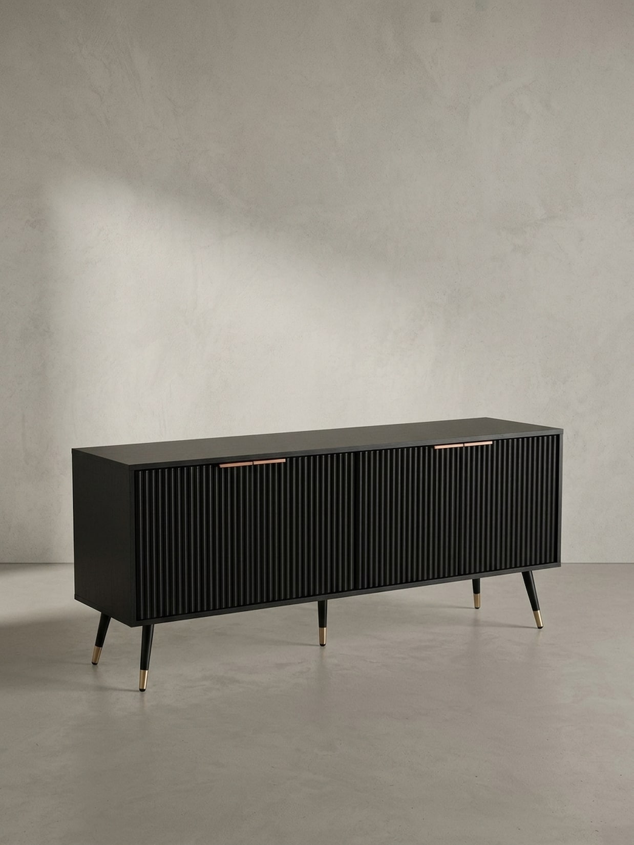 Lowboard Schwarz Eiche-Dekor Modern Stil 150x60x39 cm mit Türen