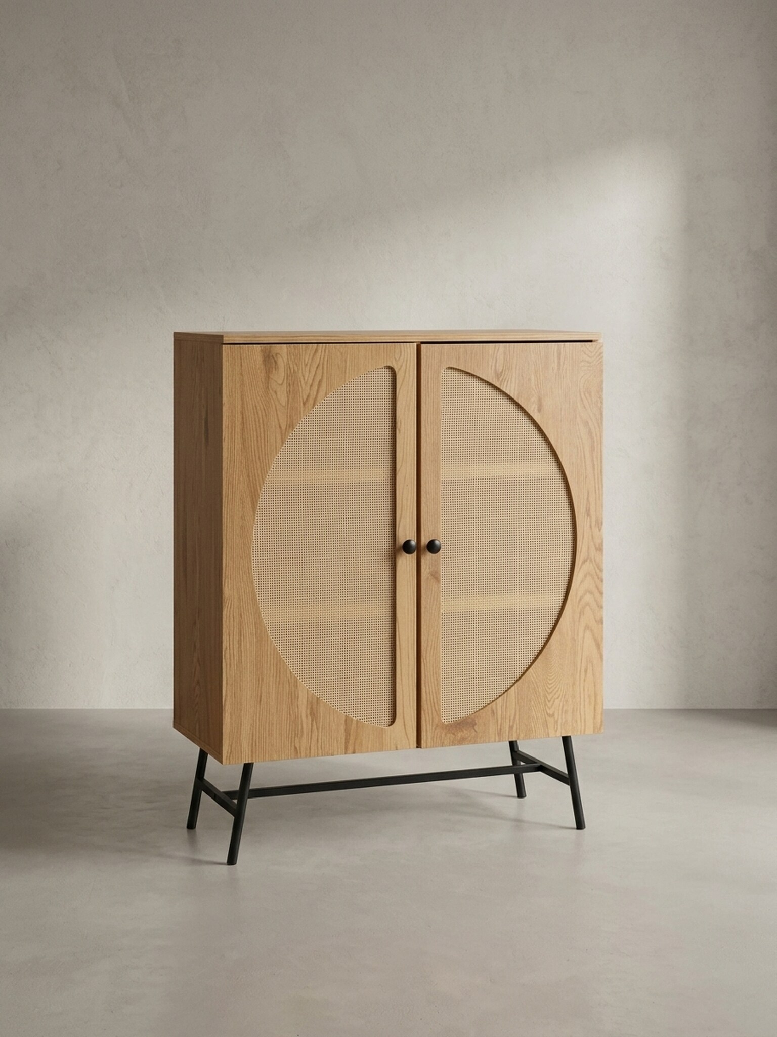 Sideboard &ndash; Eiche-Dekor/Rattan, 80x103x39&nbsp;cm, 2 T&uuml;ren, hoch 