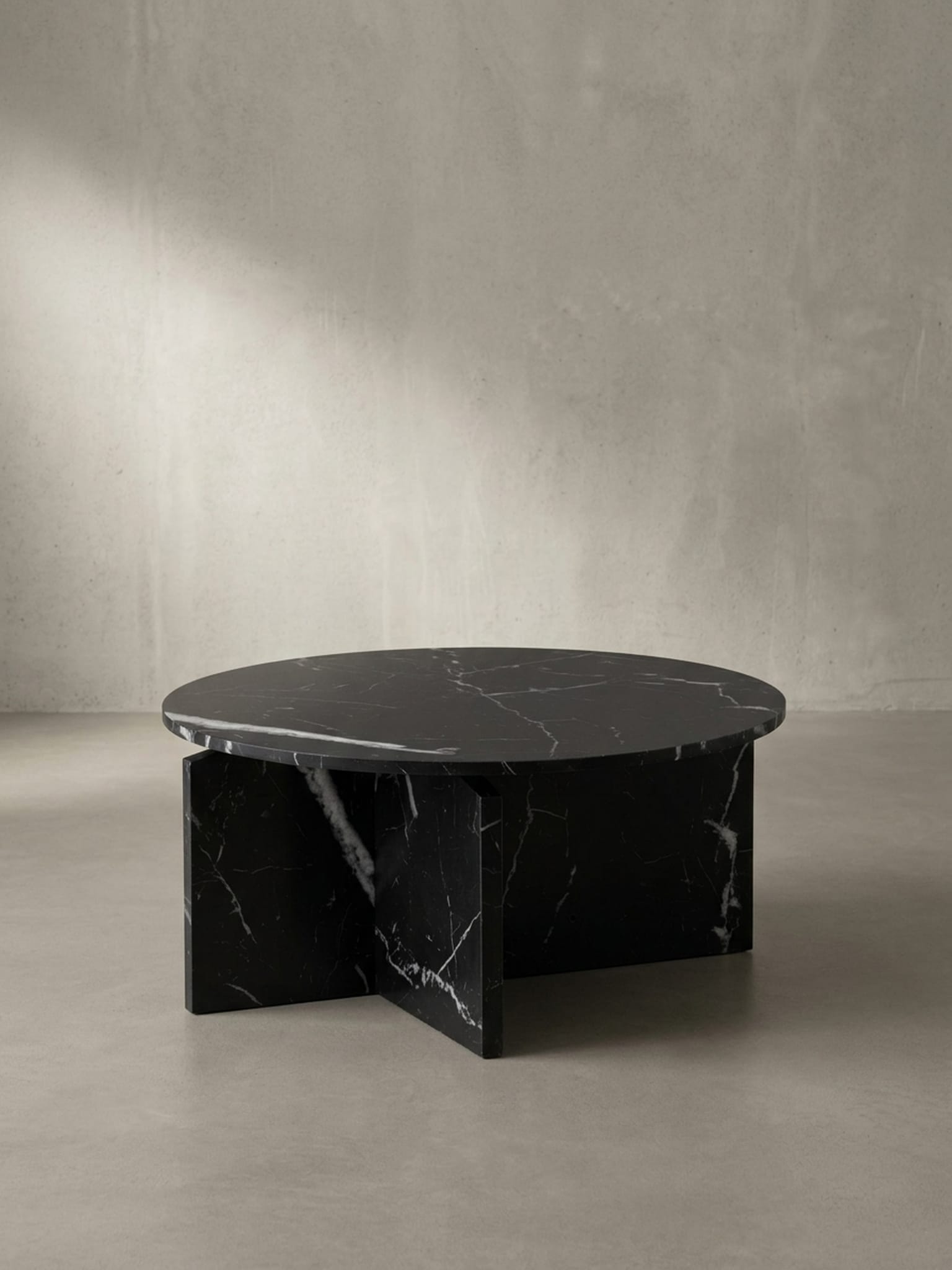Couchtisch rund in Stein-Optik &ndash; modernes Design in Gro&szlig;format, Schwarz 70x70x33 cm 