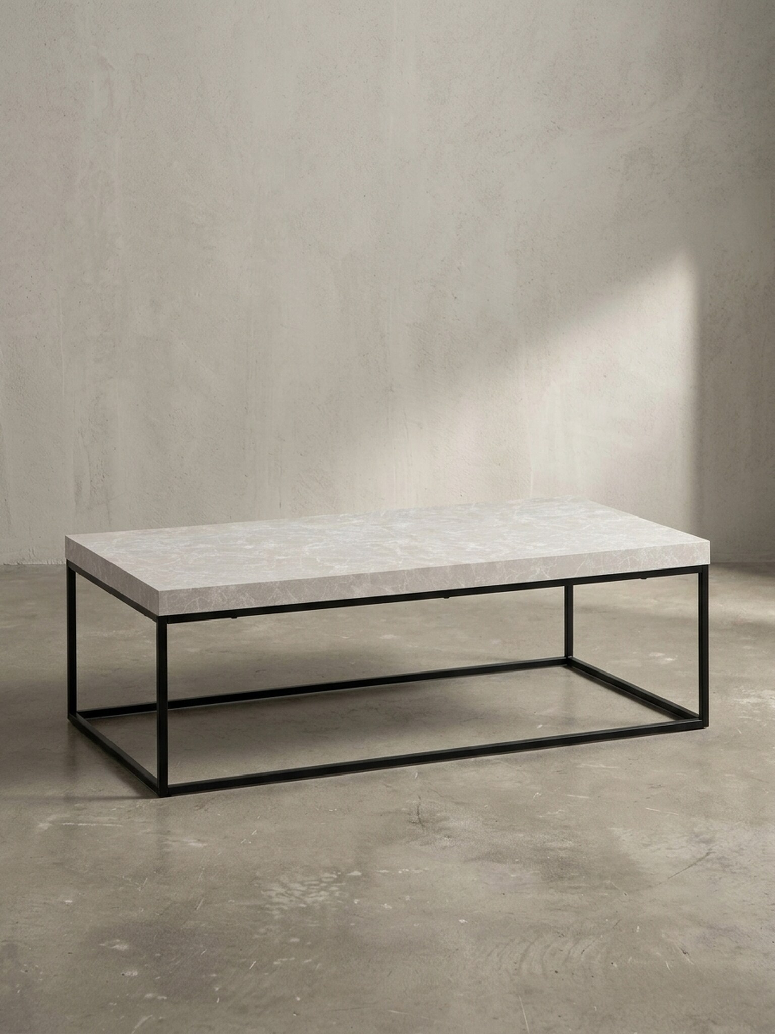 Couchtisch in Stein-Optik mit Metallbeinen, Modernes Design, Rechteckig, Gro&szlig;, Beige 120x60x38 cm 