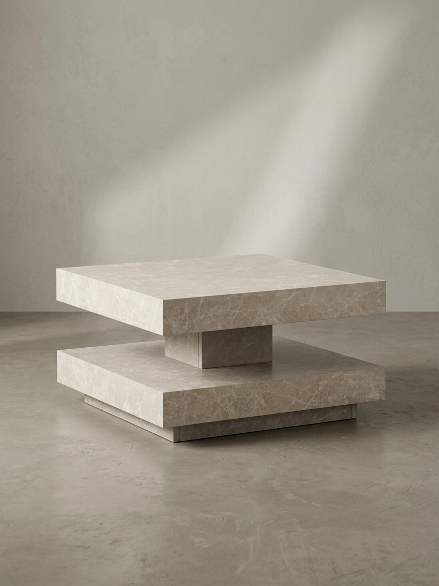 Couchtisch in Stein-Optik mit Stauraum, Modernes Design, Quadratisch, Beige 60x60x34 cm 