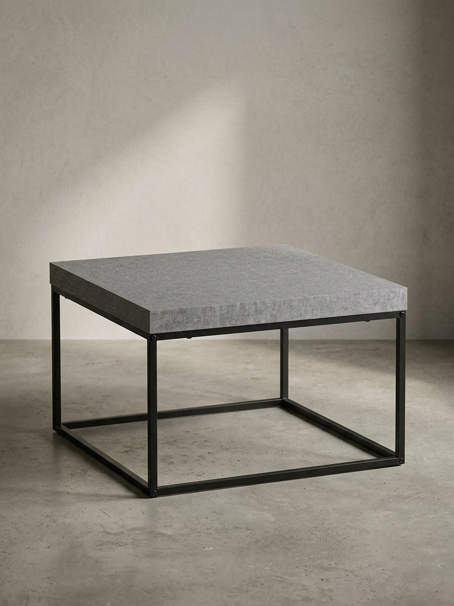Couchtisch in Stein-Optik mit Metallbeinen im modernen Design, Grau 60x60x38 cm 