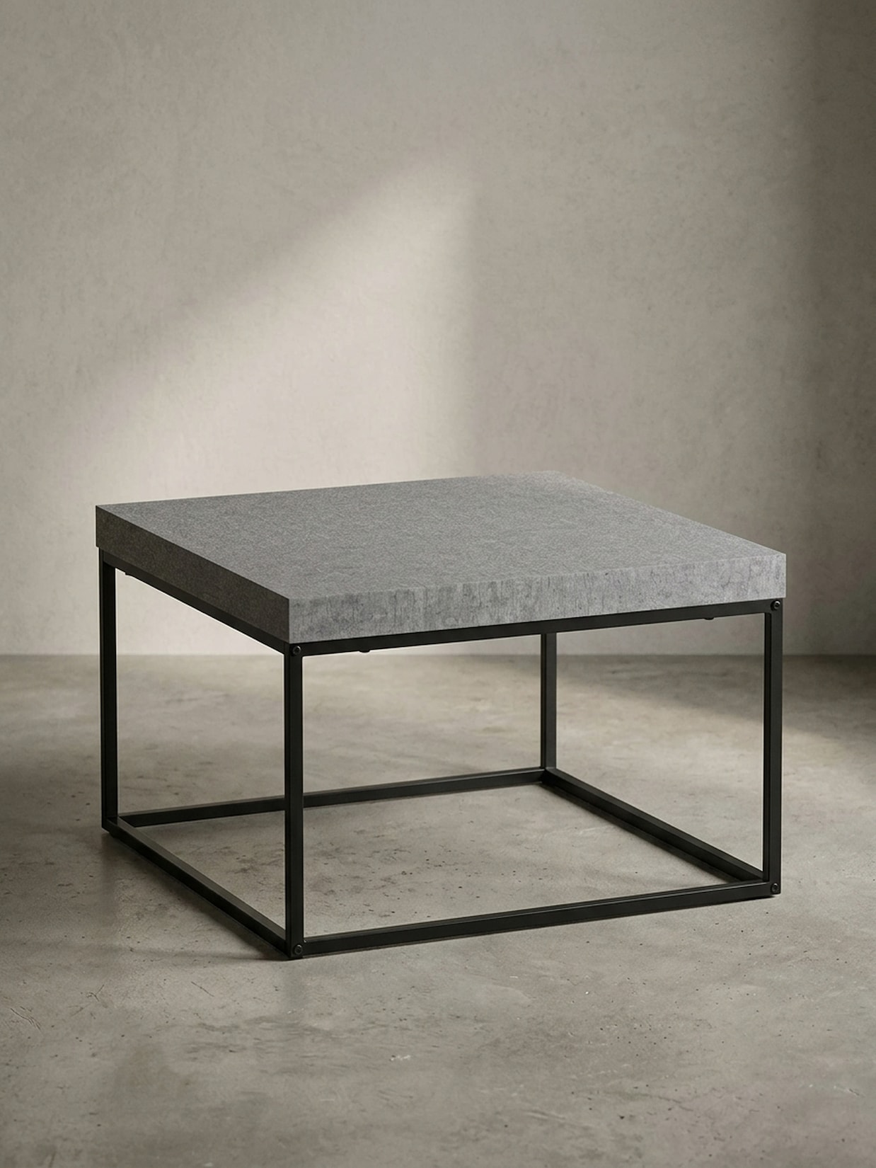 Couchtisch in Stein-Optik mit Metallbeinen im modernen Design, Grau 60x60x38 cm