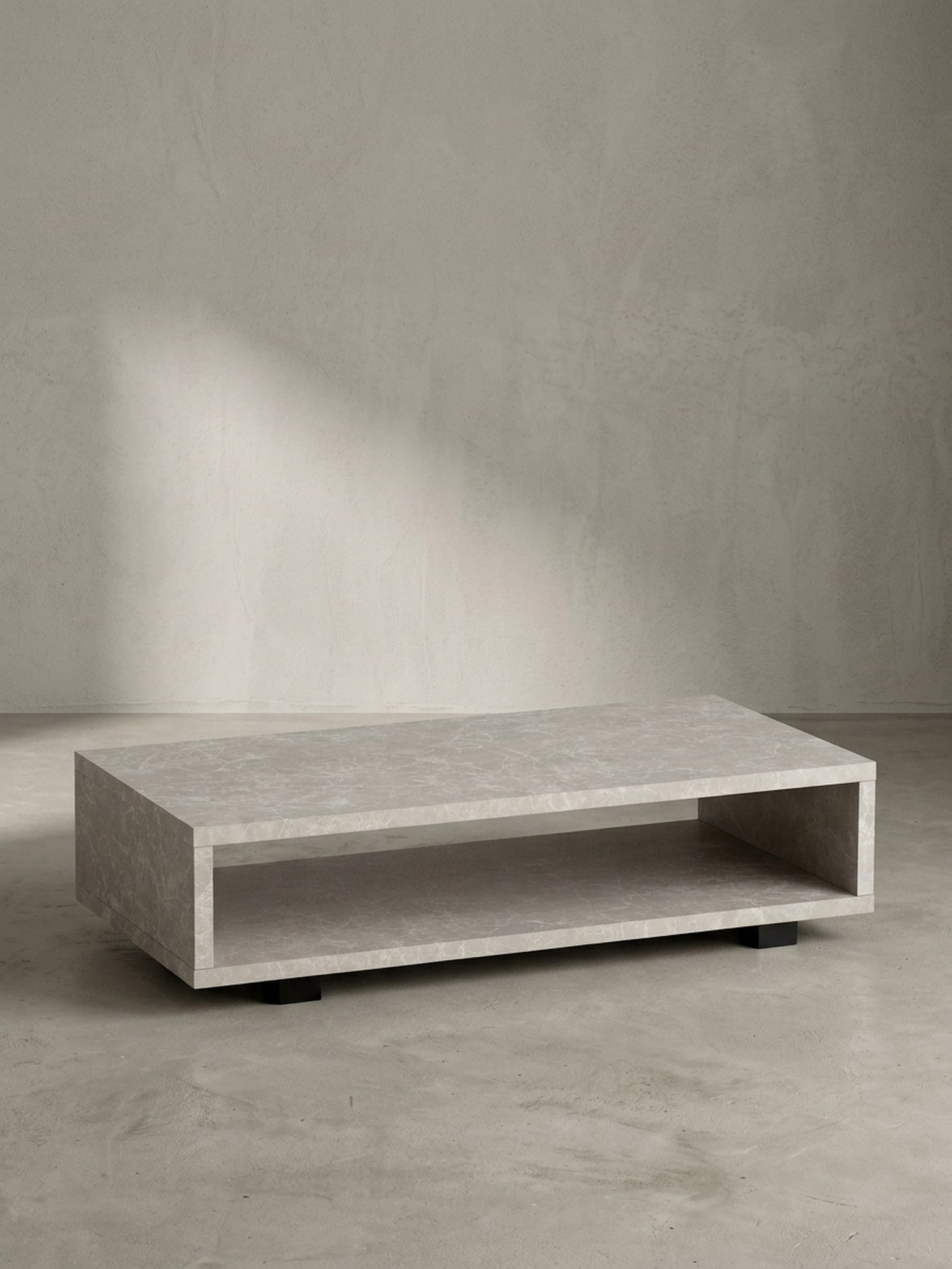 Couchtisch in Stein-Optik Modern mit Stauraum Rechteckig Schlicht, Beige 100x50x25 cm 