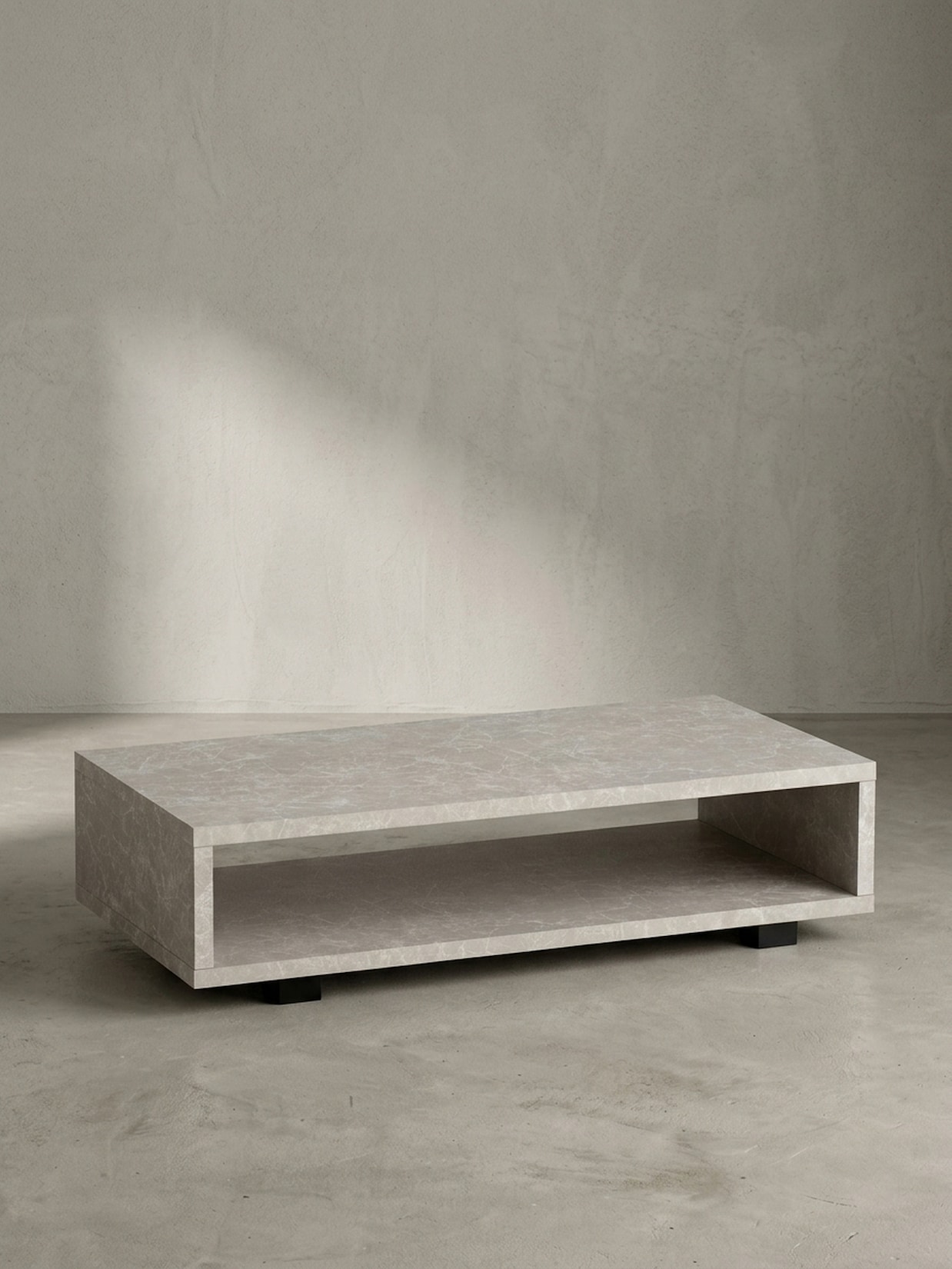 Couchtisch in Stein-Optik Modern mit Stauraum Rechteckig Schlicht, Beige 100x50x25 cm