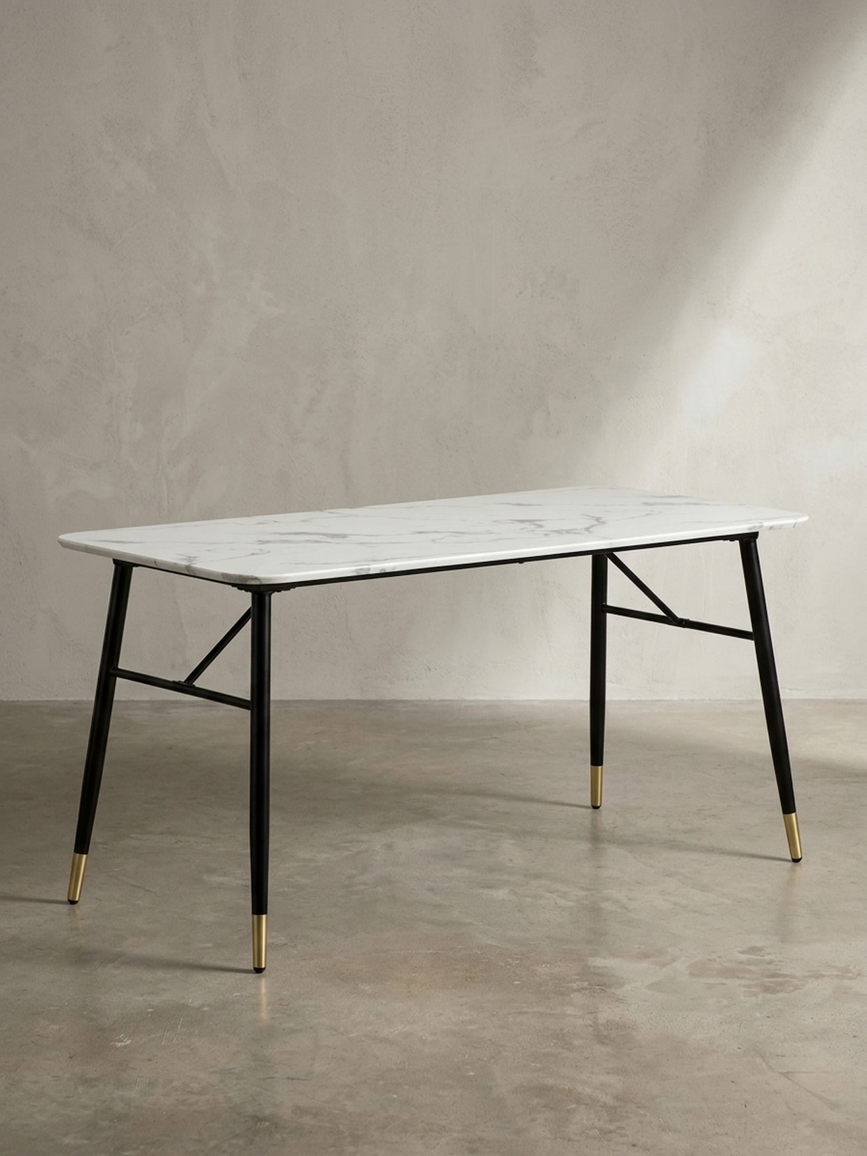 Esstisch Marmoroptik Metall Rechteckig Modern Klein, Weiß 140x80x76 cm