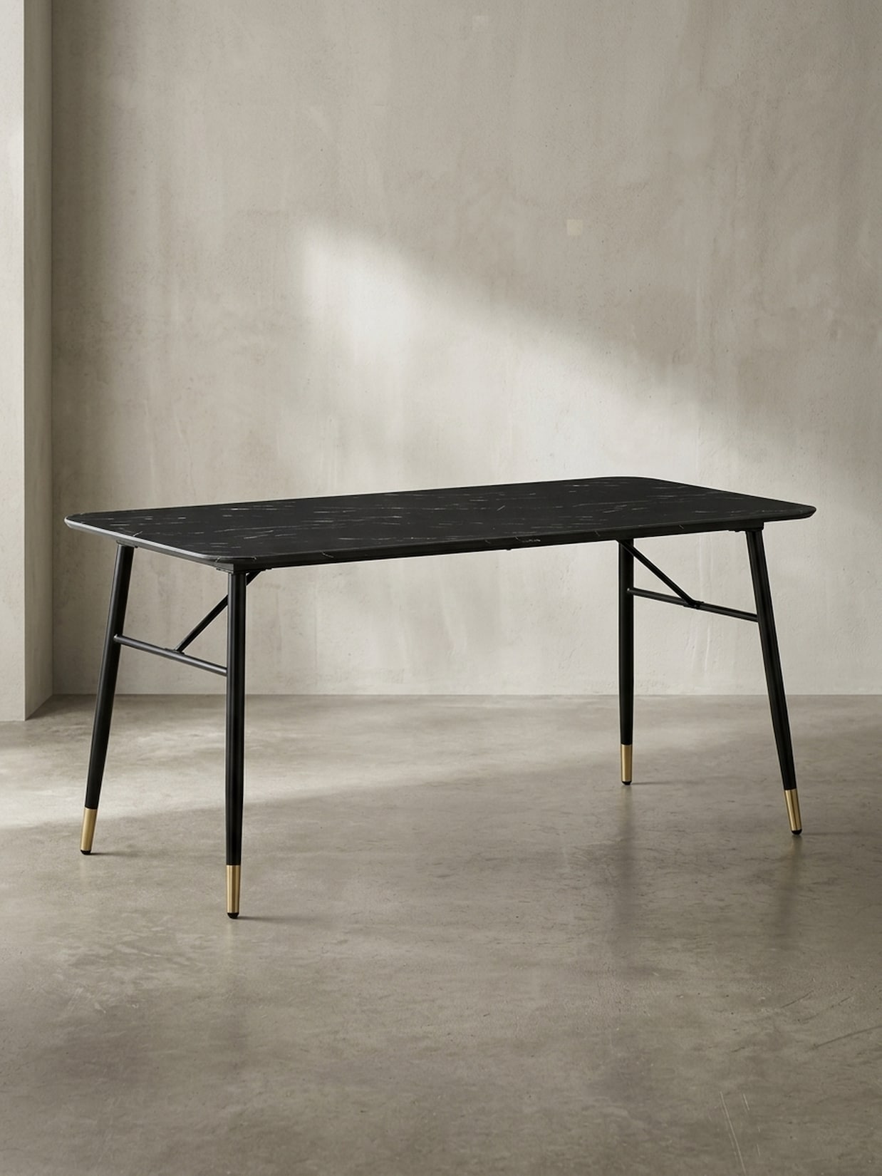 Esstisch Marmoroptik Metall Rechteckig Modern Klein, Schwarz 140x80x76 cm