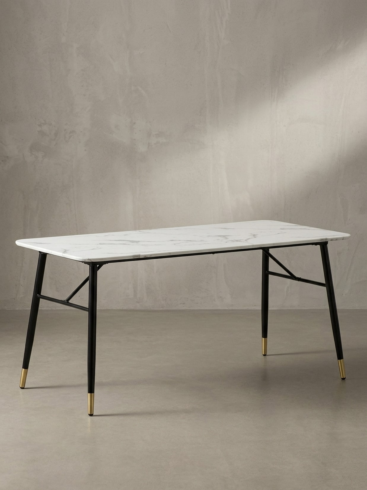 Esstisch Marmoroptik Metall Rechteckig Modern Klein, Weiß 160x80x76 cm
