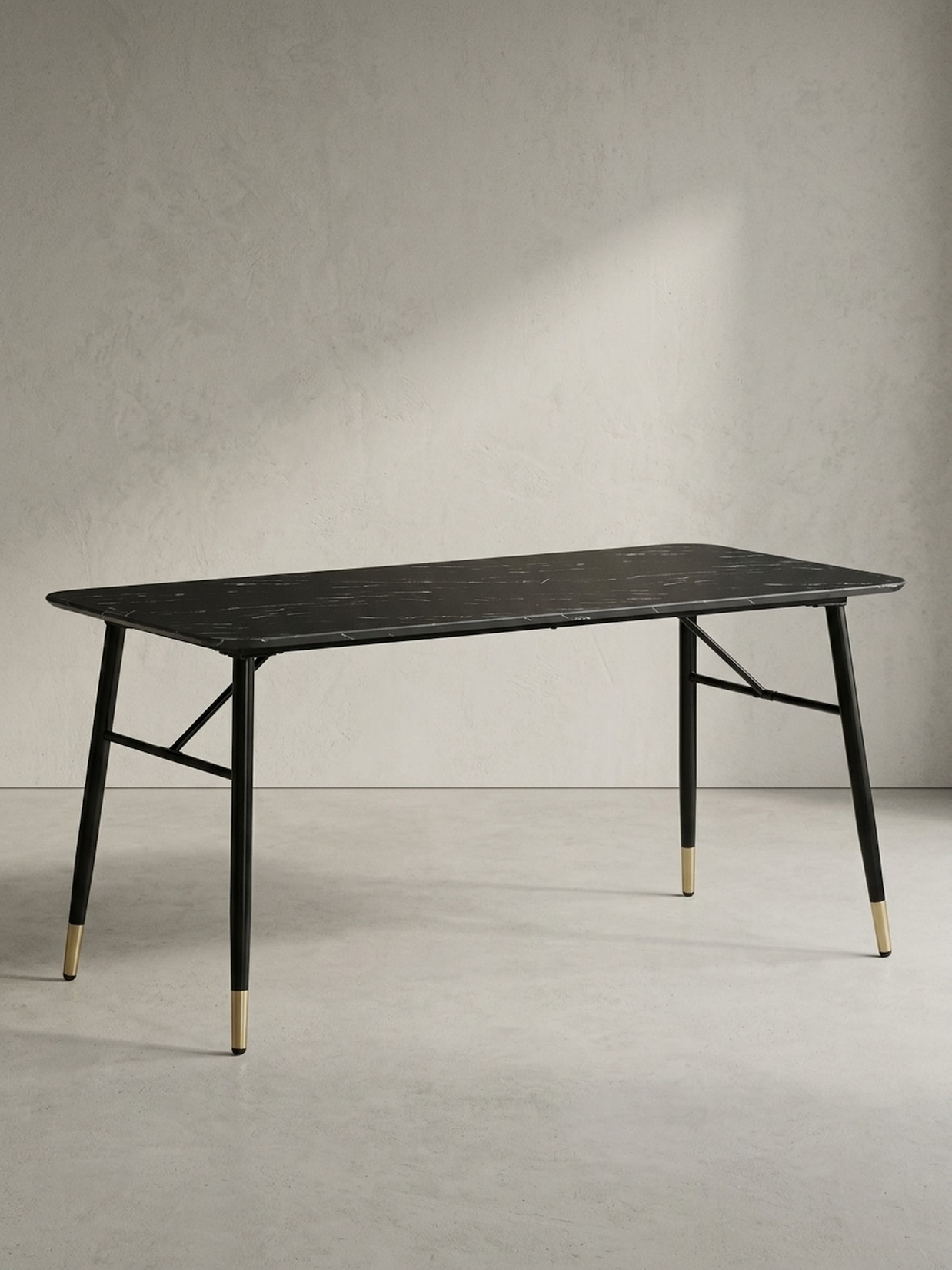 Esstisch Marmoroptik Metall Rechteckig Modern Klein, Schwarz 160x80x76 cm