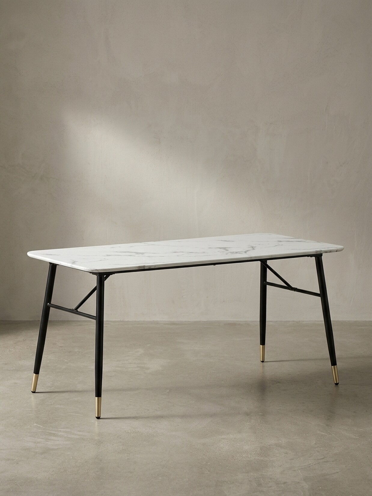Esstisch Marmoroptik Metall Rechteckig Modern Klein, Weiß 180x90x76 cm