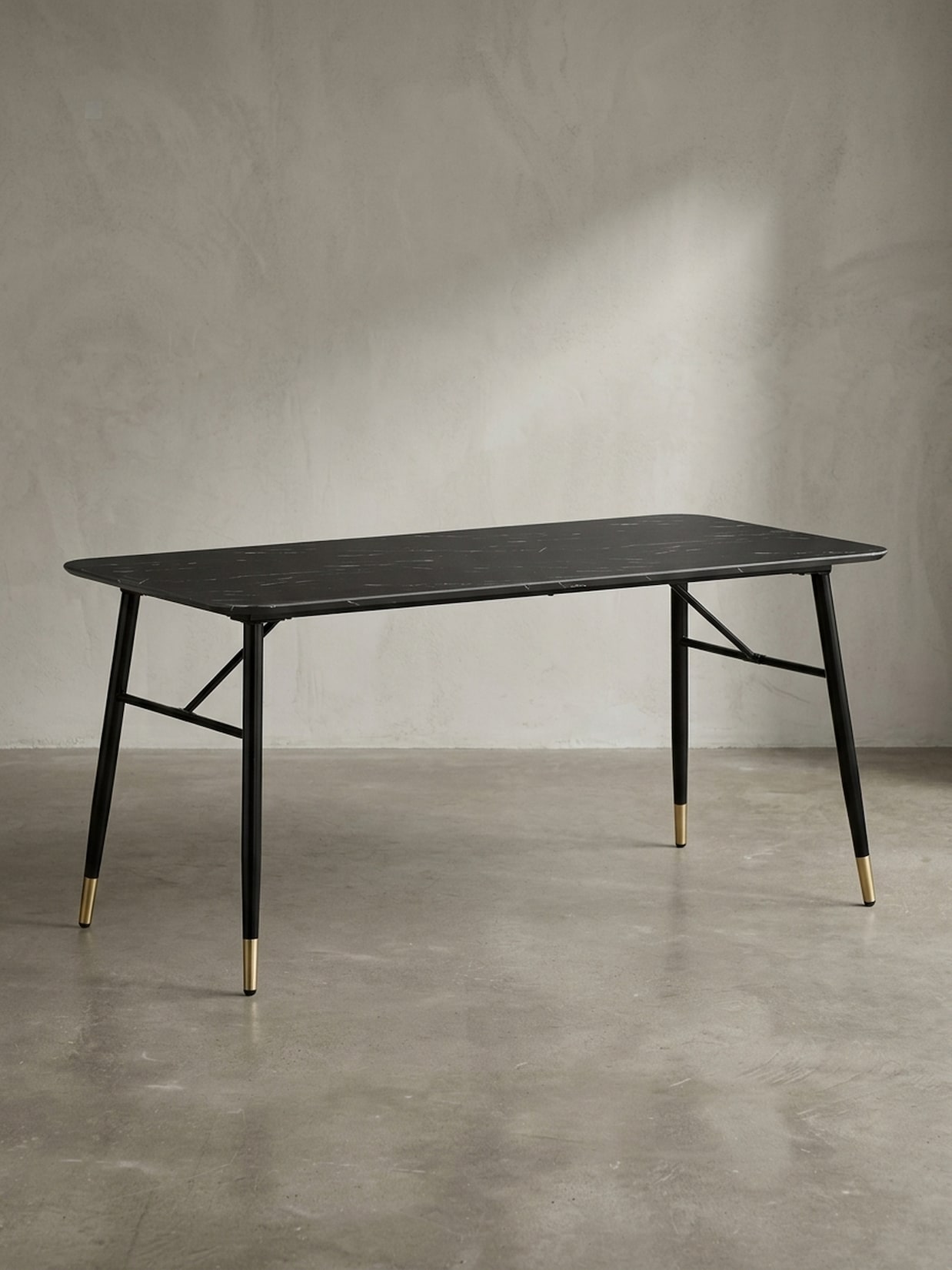 Esstisch Marmoroptik Metall Rechteckig Modern Klein, Schwarz 180x90x76 cm