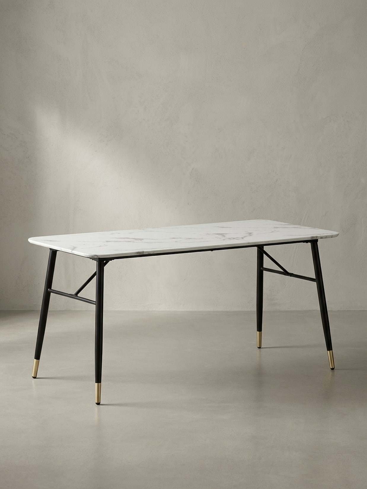 Esstisch Marmoroptik Metall Rechteckig Modern Klein, Weiß 200x90x76 cm