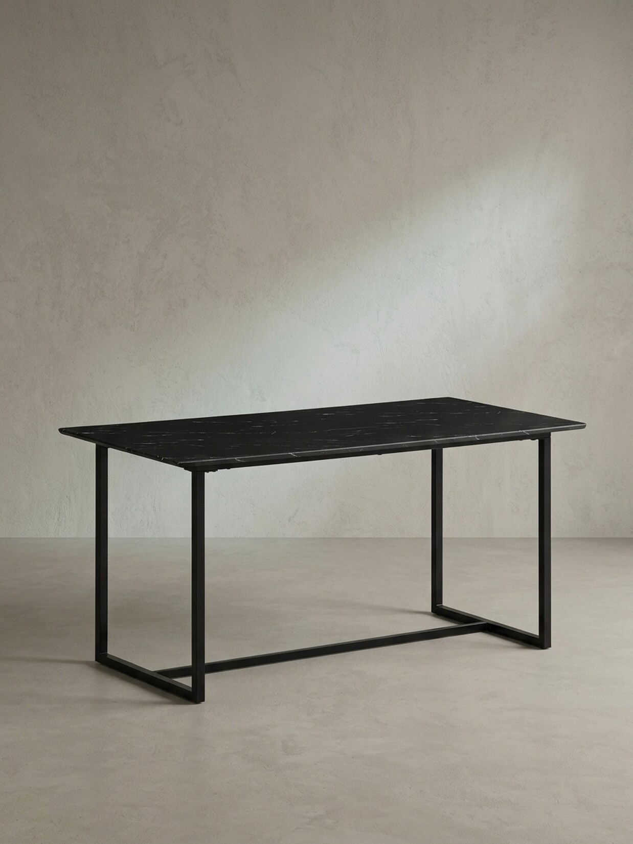 Esstisch Marmoroptik Metall Rechteckig Modern Groß, Schwarz 160x80x76 cm