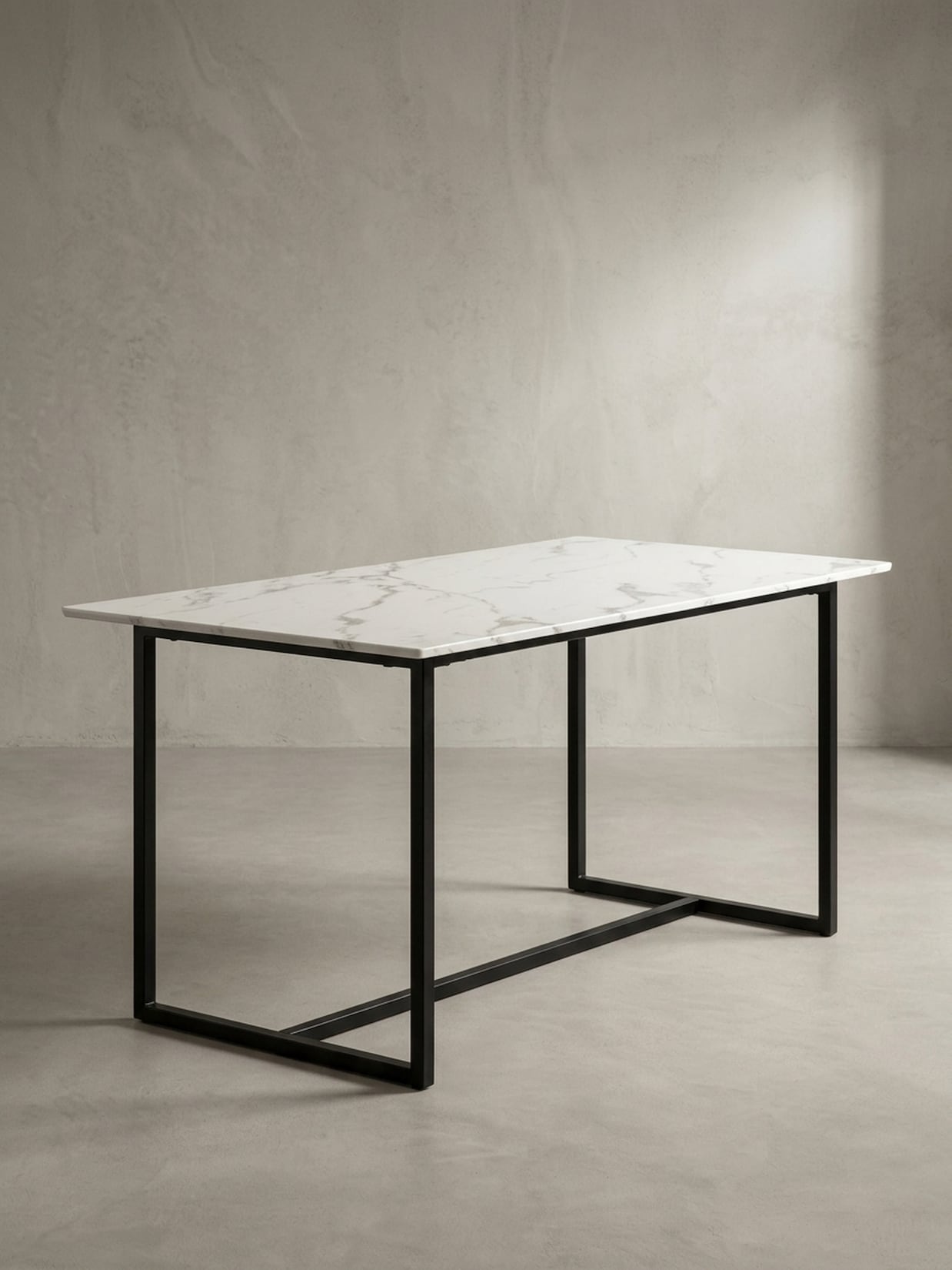 Esstisch Marmoroptik Metall Rechteckig Modern Groß, Weiß 180x90x76 cm