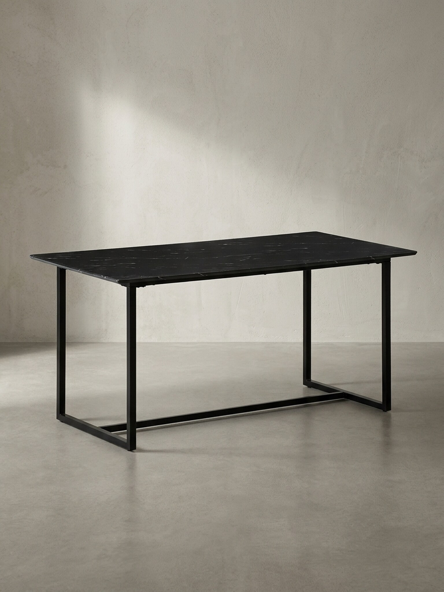 Esstisch Marmoroptik Metall Rechteckig Modern Gro&szlig;, Schwarz 180x90x76 cm 