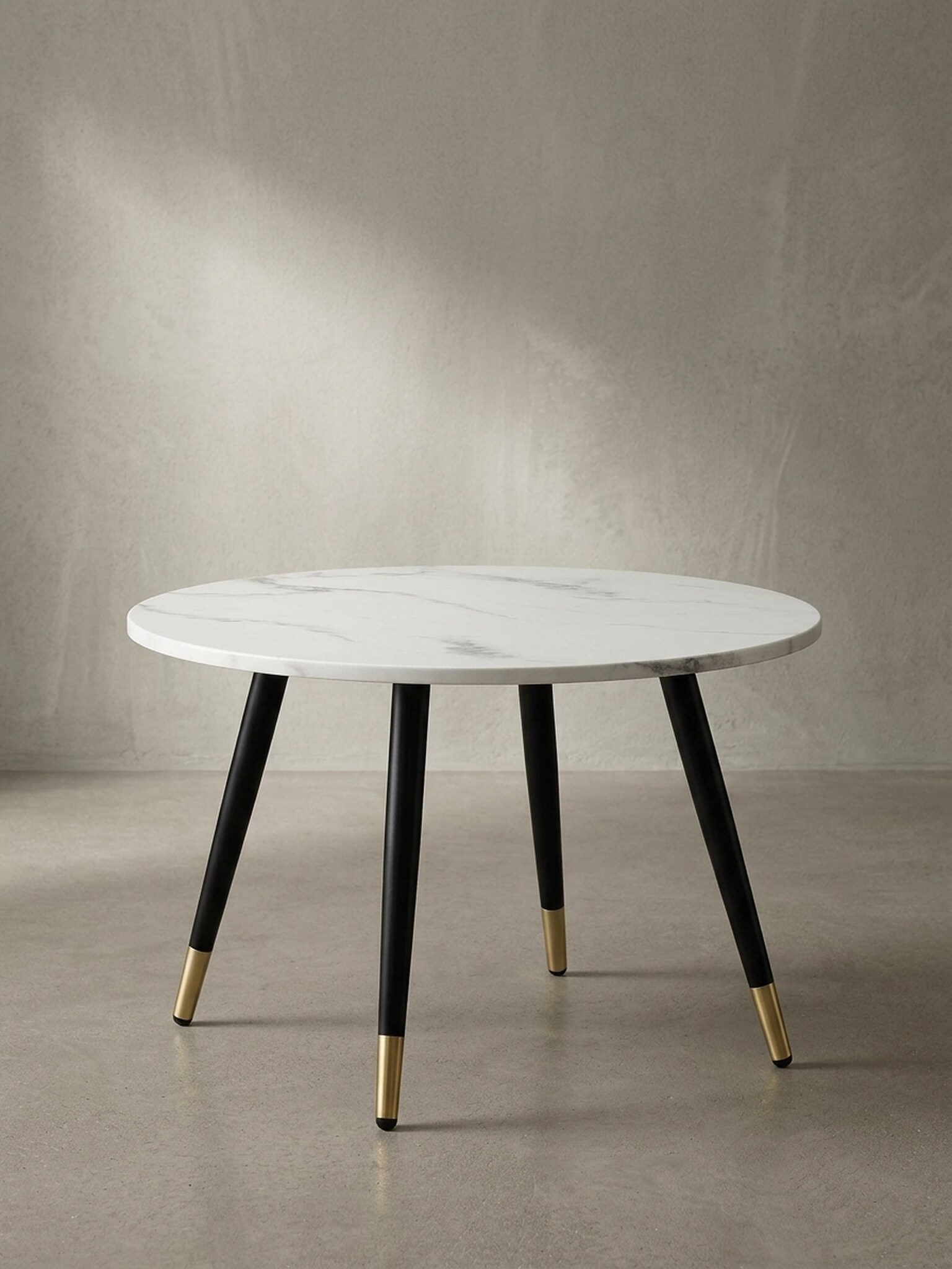 Couchtisch mit Marmor Optik, Modernes Design, Metall-Gestell, Runde Form, Wei&szlig; 60x60x41 cm 
