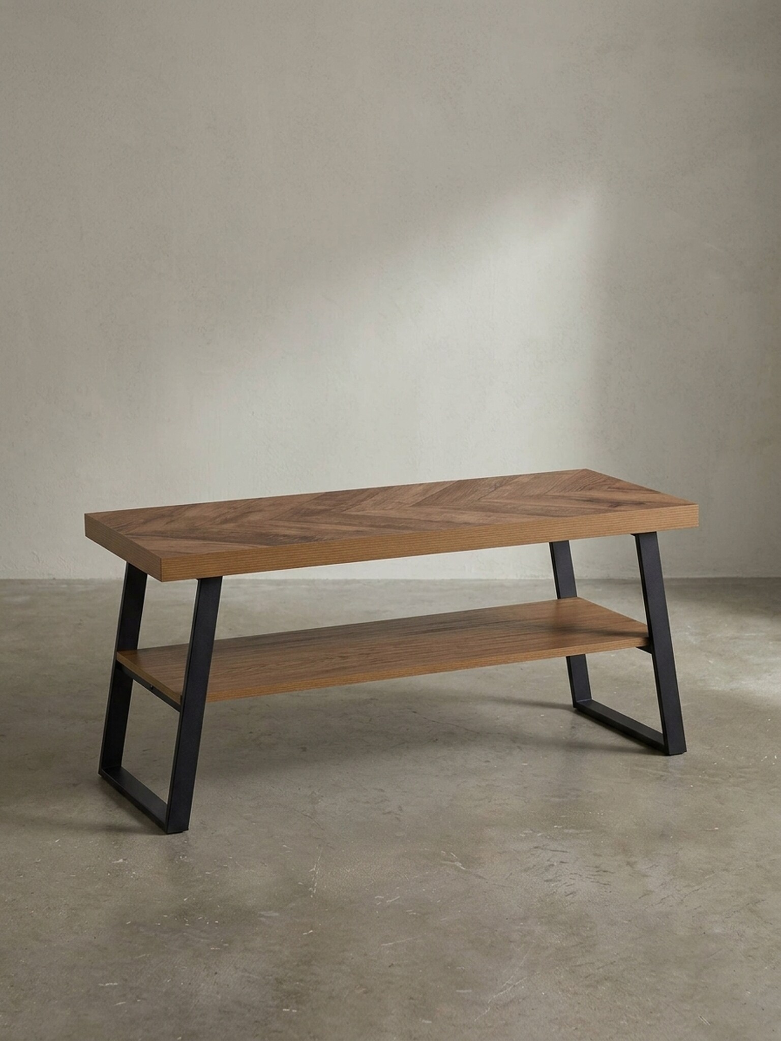 Schuhbank &ndash; 100x41x40 cm, Eiche-Dekor, Fischgr&auml;t, mit Ablage 