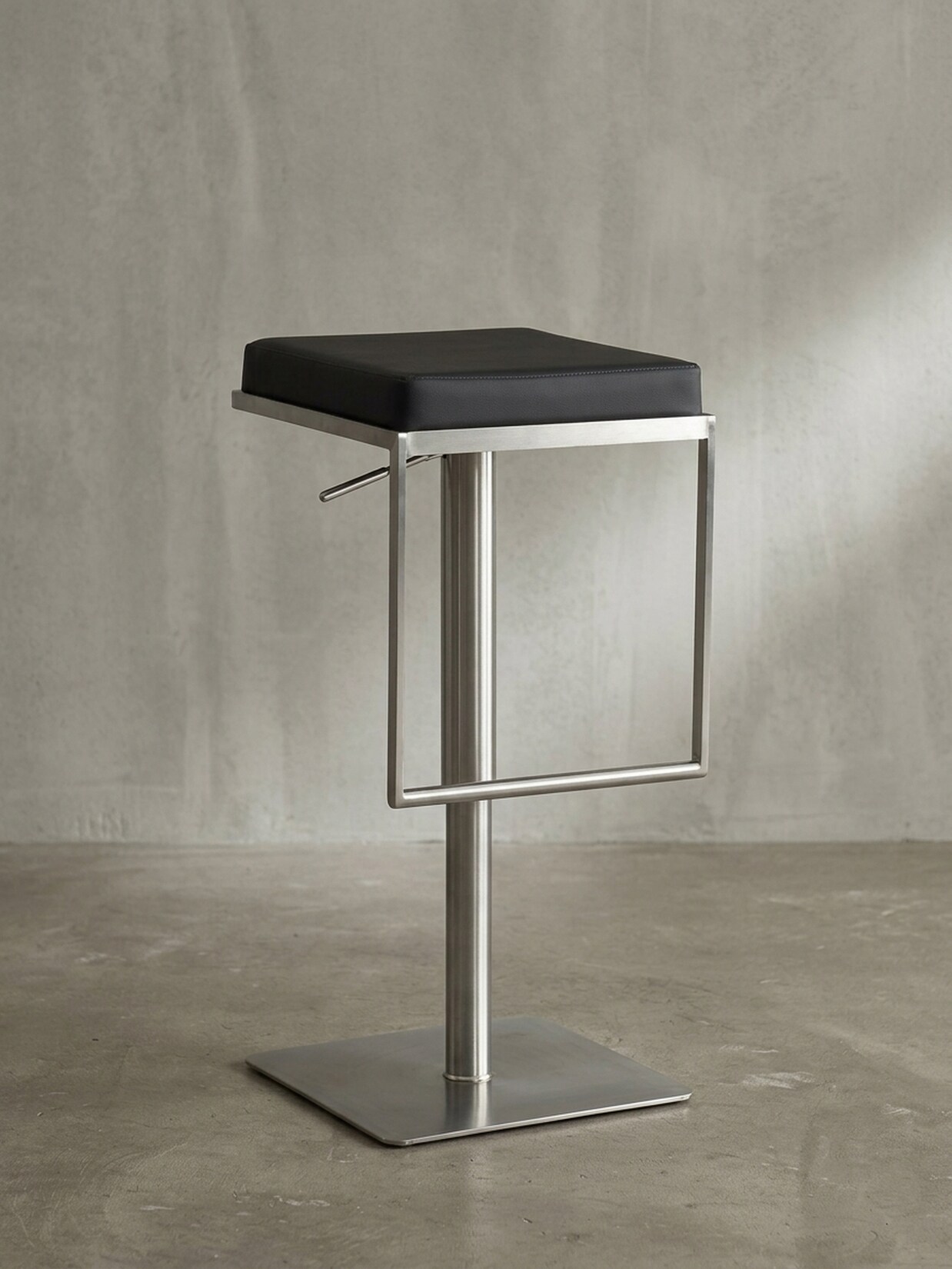 Barhocker – Schwarz, Kunstleder, Edelstahl, höhenverstellbar, drehbar, gepolstert, Modern