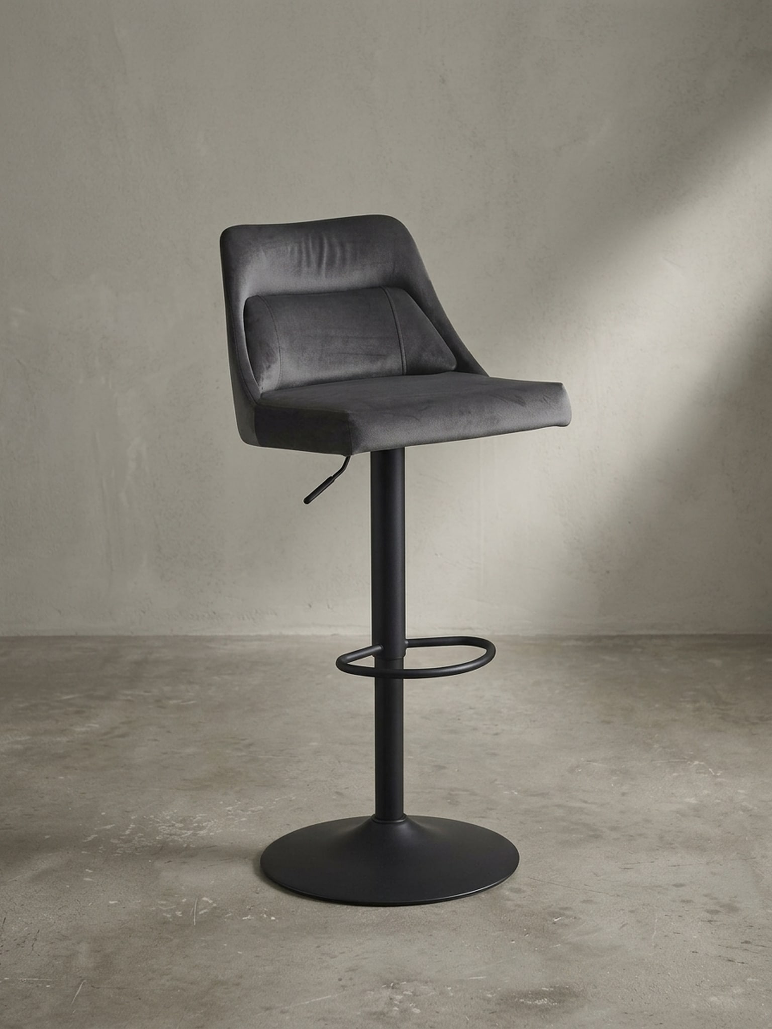 Barhocker Samt Lehne H&ouml;henverstellbar Trompetenfu&szlig; Gepolstert, Grau 45x51x106 cm 